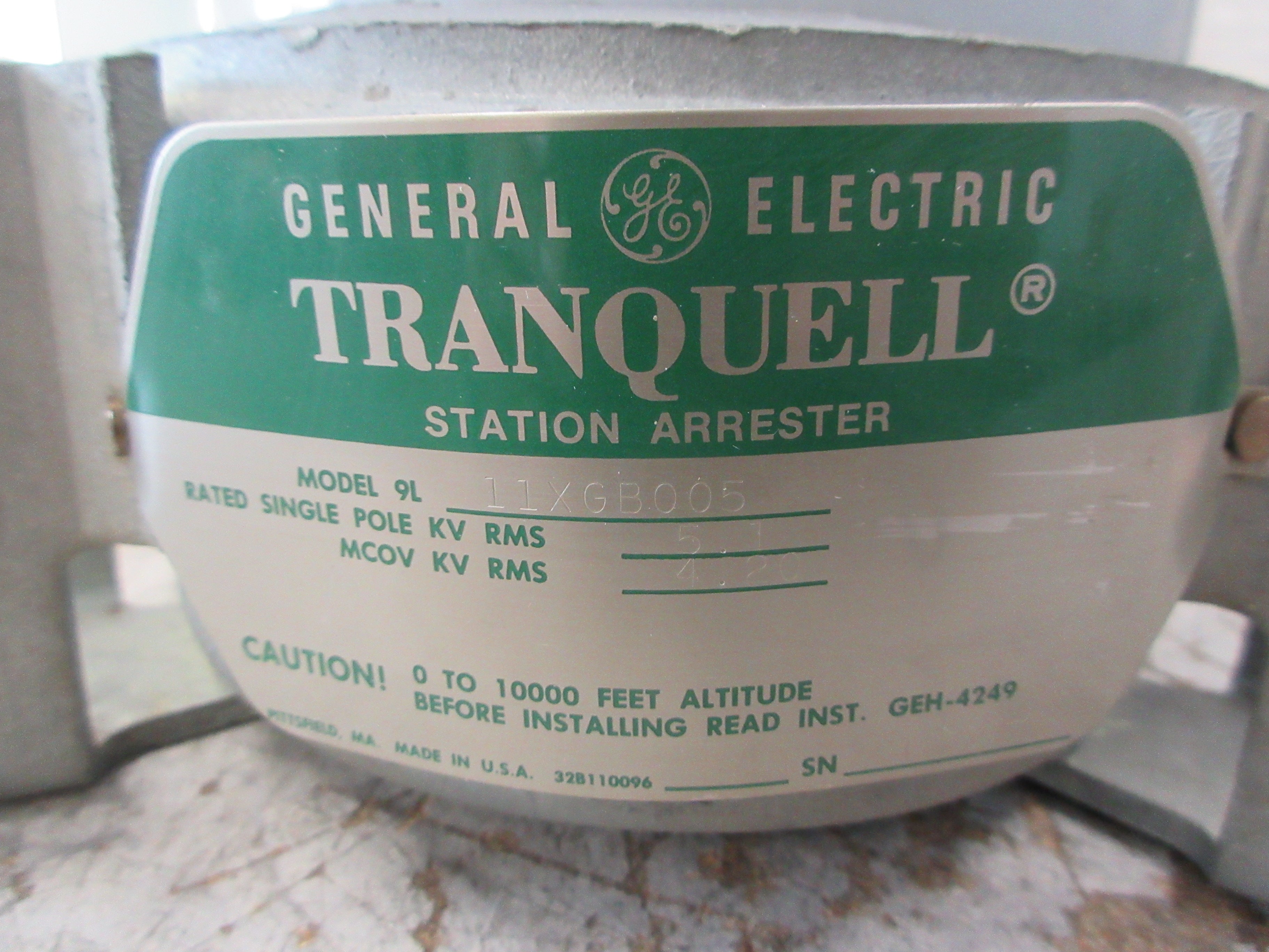 GE Tranquell Station Arrester 9L11XGB005 5.1KV Used