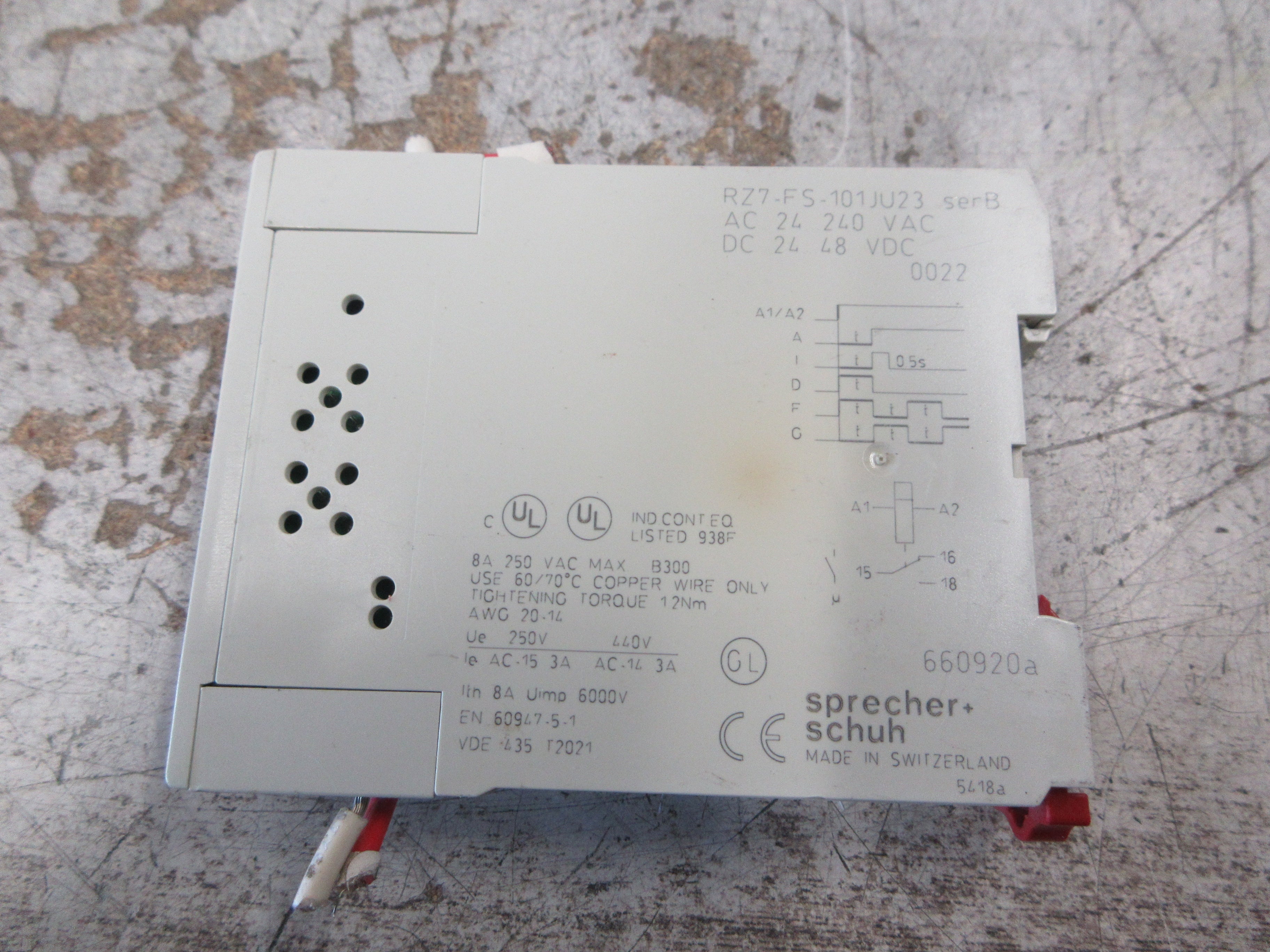 Sprecher+Schuh Timing Relay RZ7-FSA3CU23 Range: 0.5-10sec Used