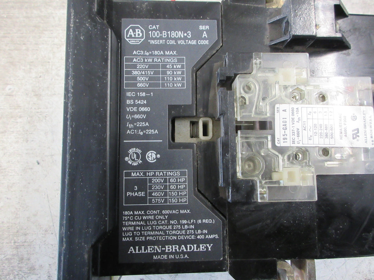 Allen-Bradley Contactor 100-B180N*3 Ser. A 120V Coil 180A 600V Used