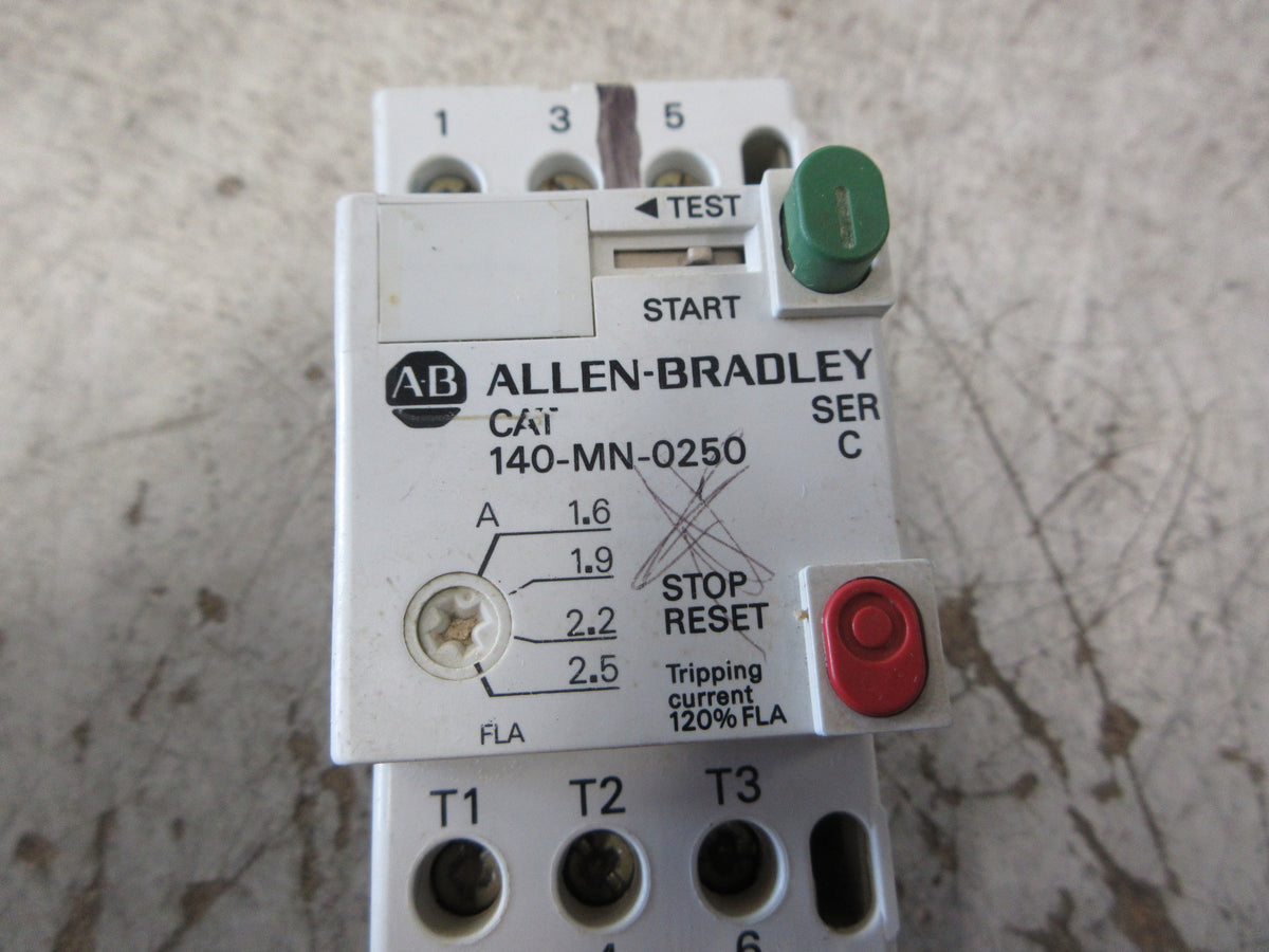 Allen-Bradley Starter 100-A09ND3 / 140-MN-0250 120V Coil Trip: 1.6-2.5A Used