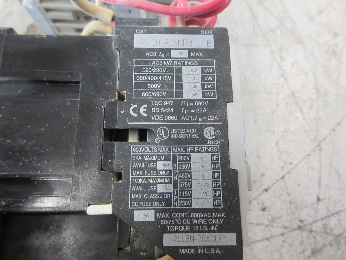 Allen-Bradley Starter 100-A09ND3 / 140-MN-0250 120V Coil Trip: 1.6-2.5A Used