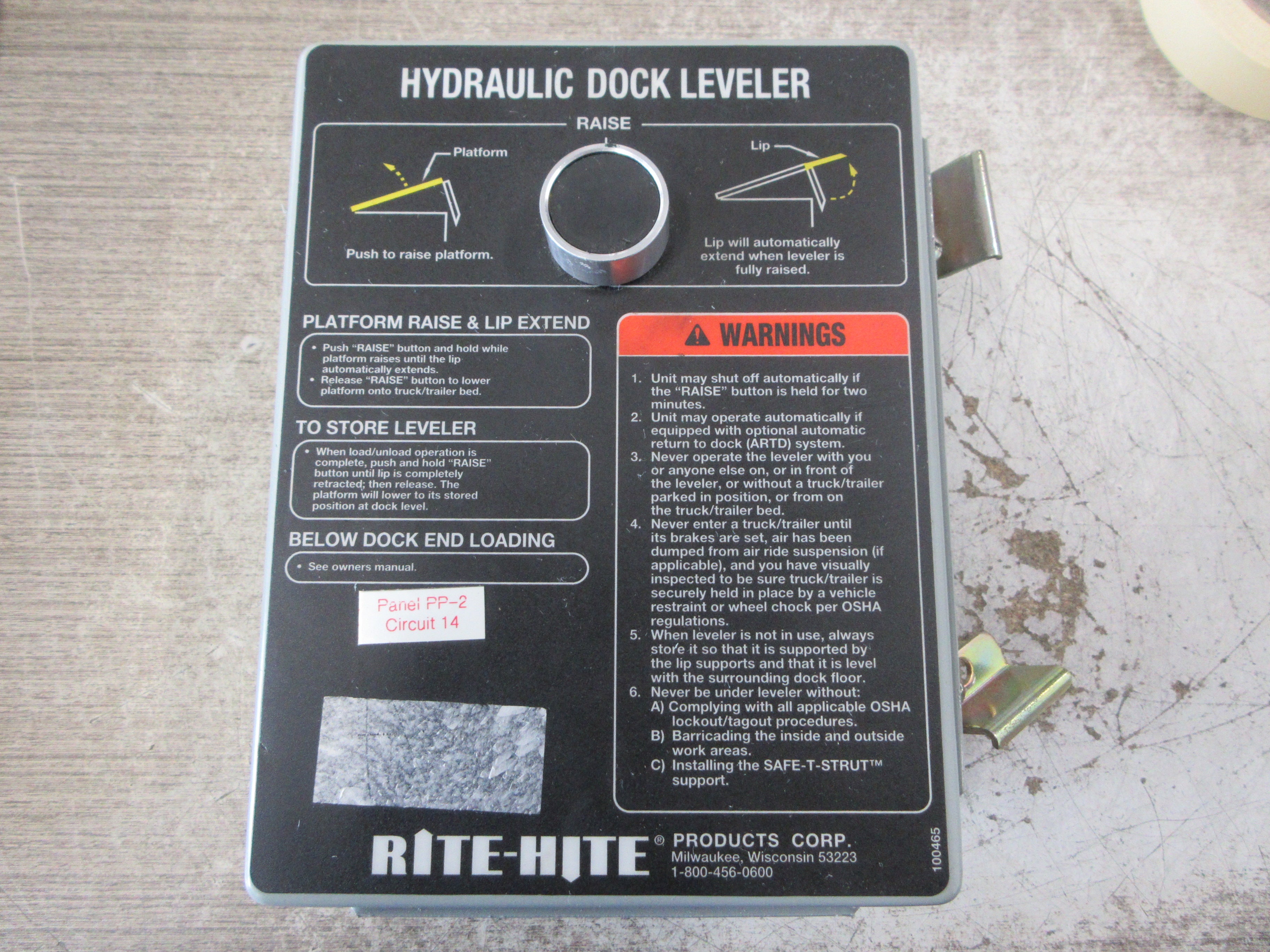 Rite-Hite Hydraulic Dock Leveler Control Box 53.101 120/240V 1Ph 60Hz 10/5A Used