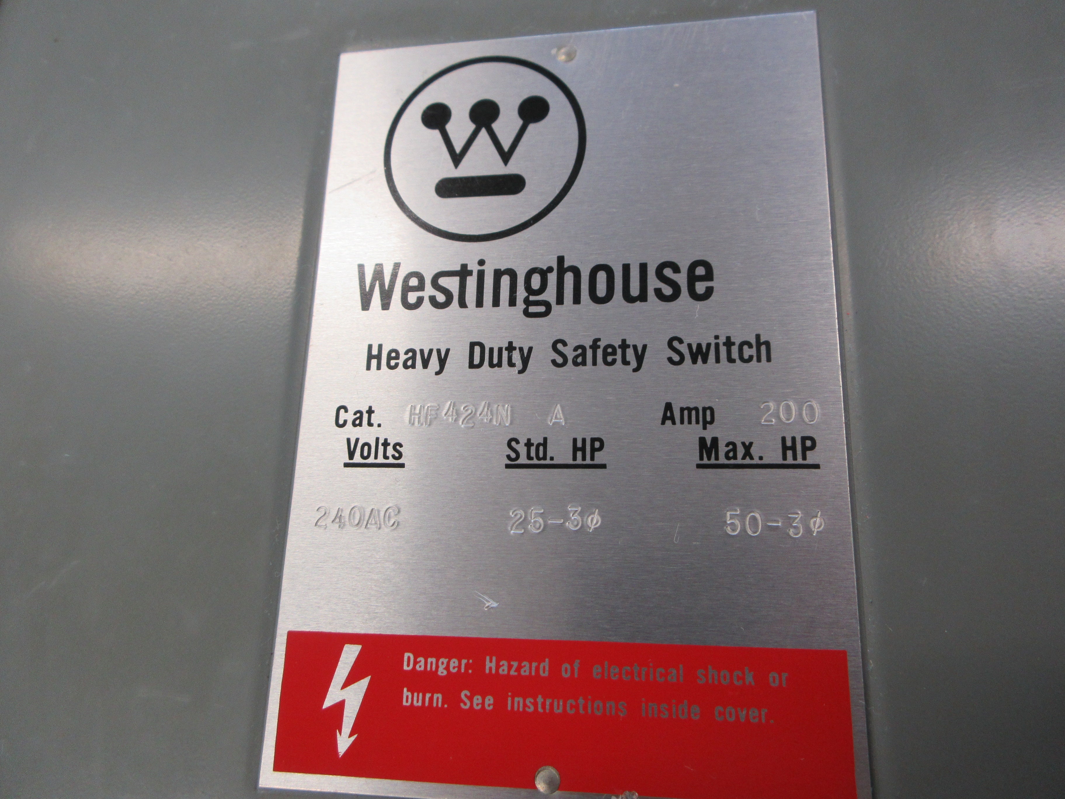 Westinghouse Fusible Safety Switch/Disconnect HF424N A 200A 240V 3P Used