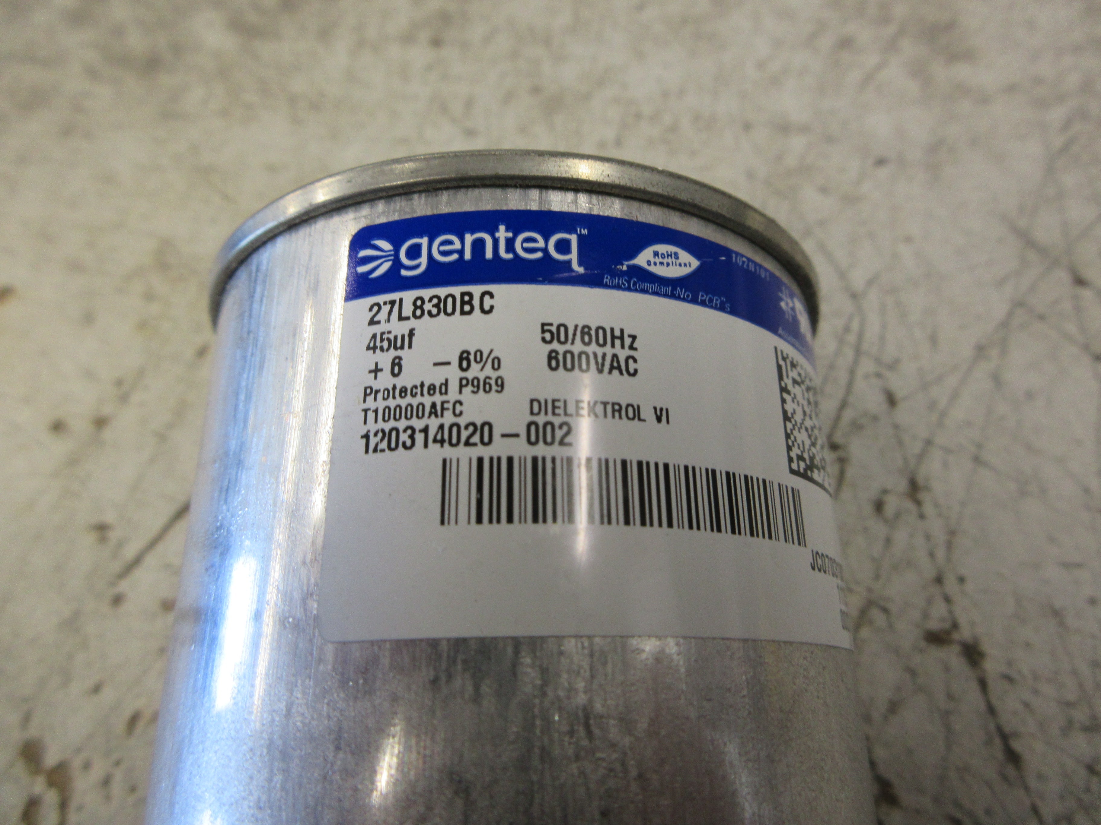 Genteg Capacitor 27L830BC 45uF 50/60Hz 600V Used