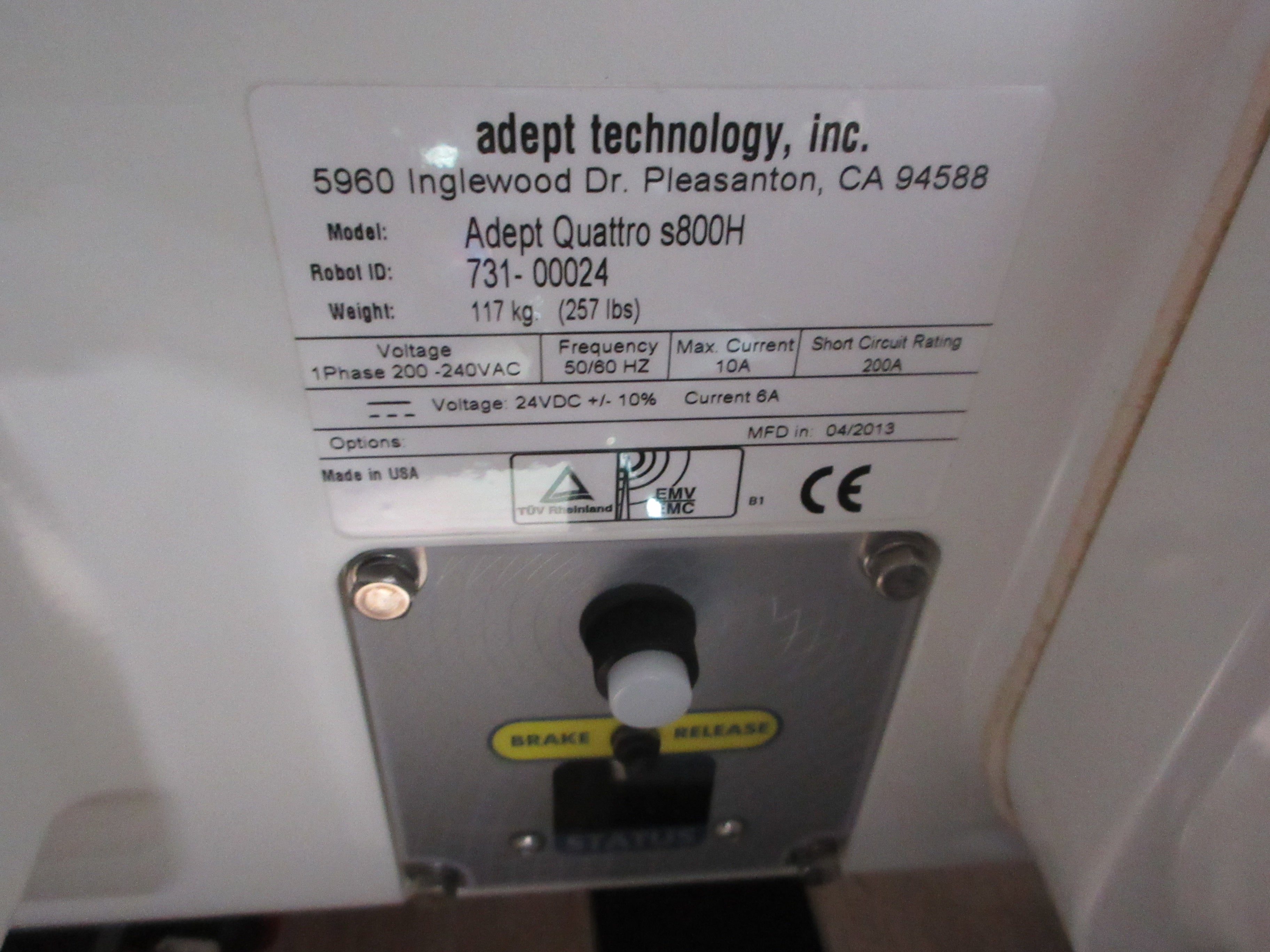 Adept Quattro Parallel Robot s800H 4 Axes Payload: 2kg Rated , 4kg Max Used