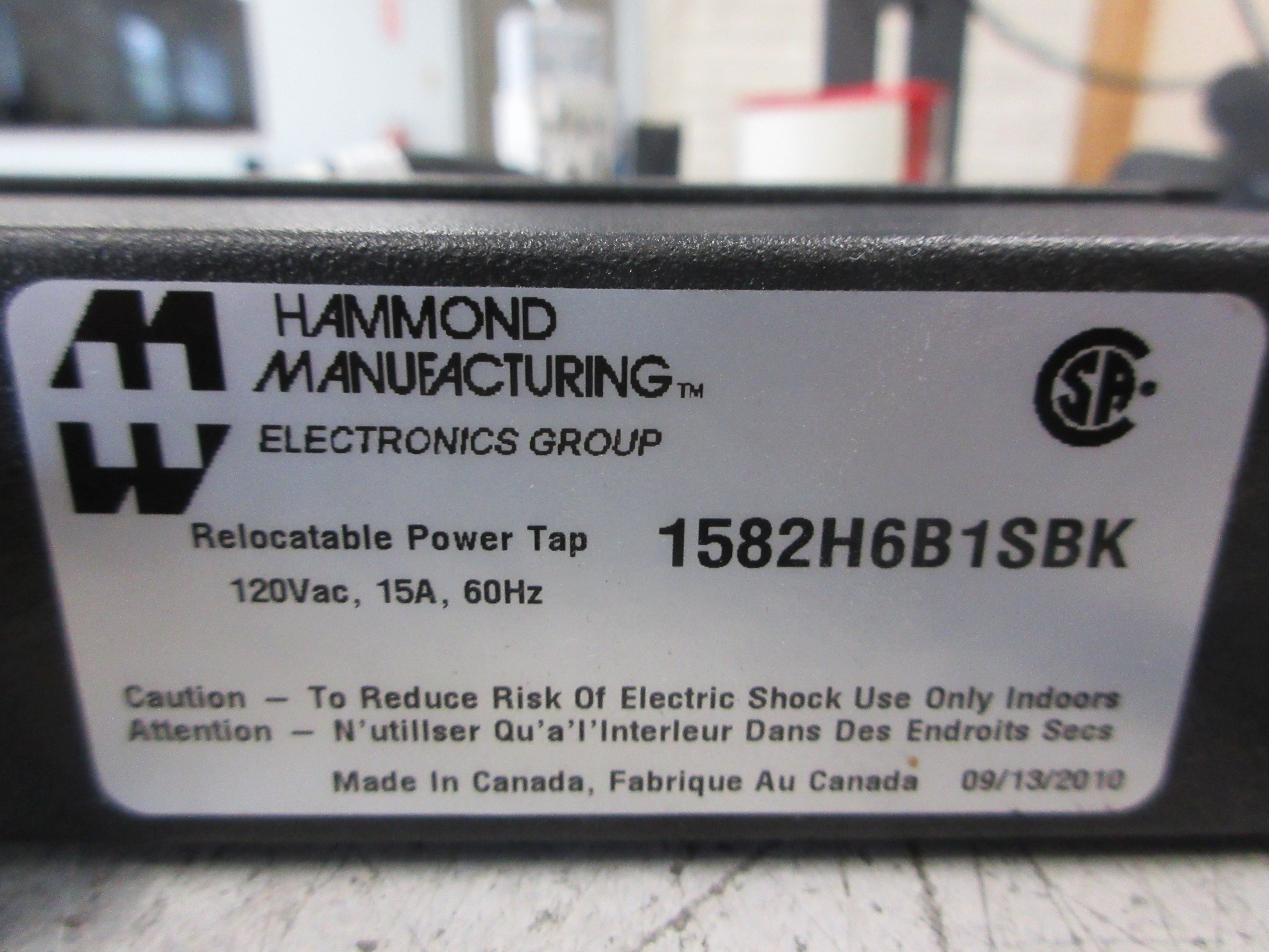 Hammond Power Strip 1582H6B1SBK 120V 15A 60Hz 6-Outlet Used