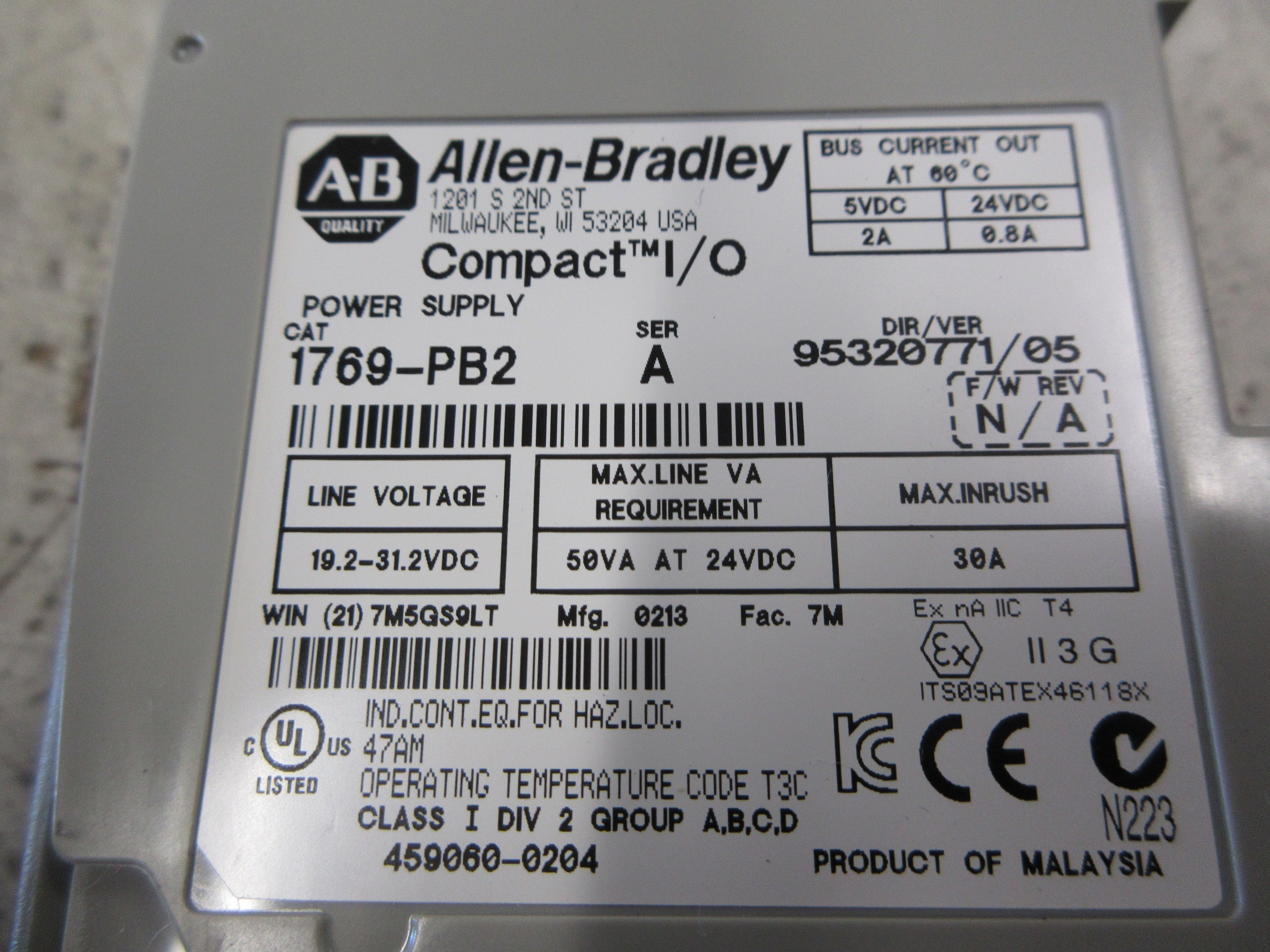 Allen-Bradley Compact I/O Power Supply 1769-PB2 Ser. A Used