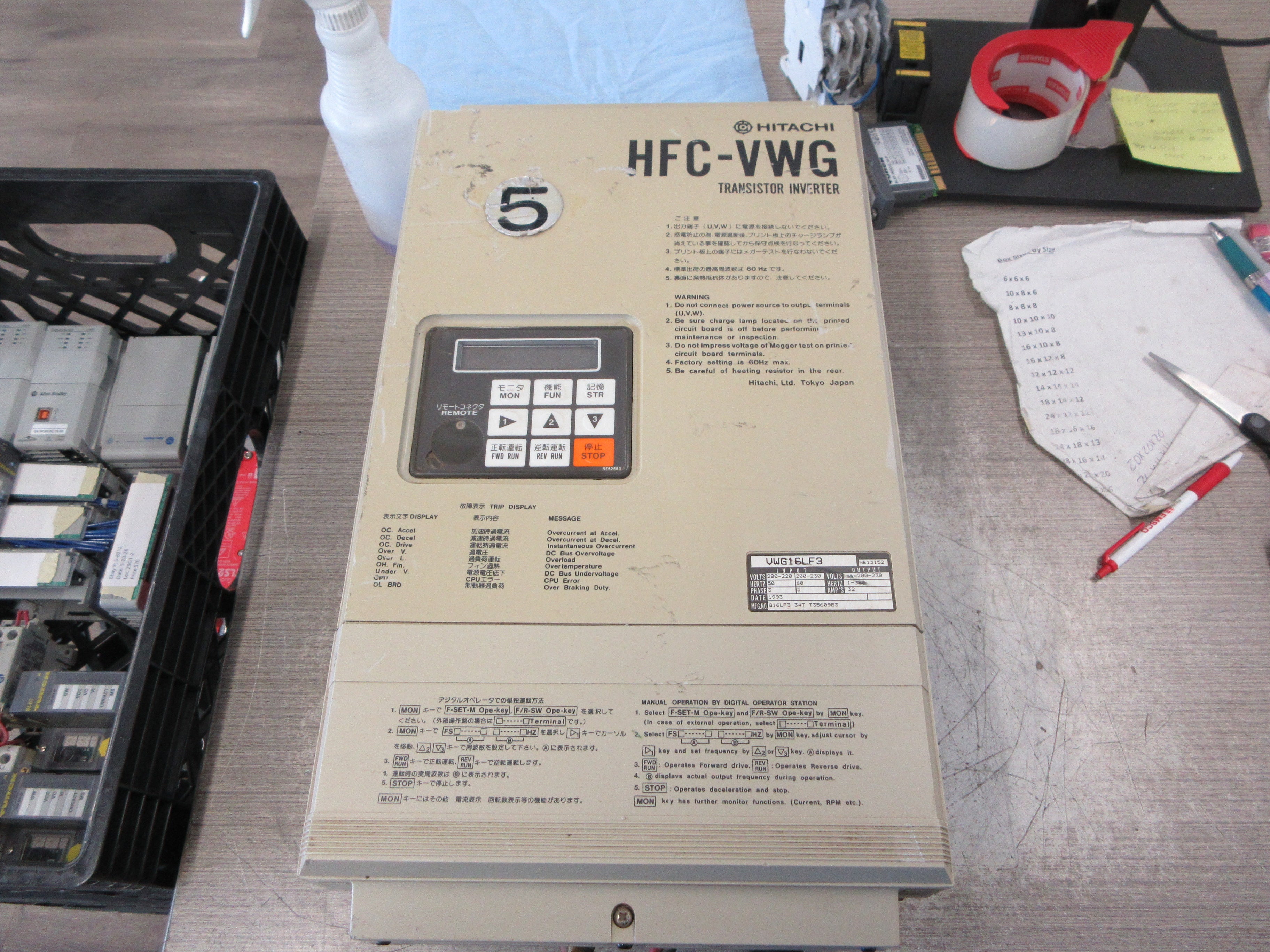 Hitachi HFC-VWG AC Drive VWG16LF3 15HP 3Ph Used
