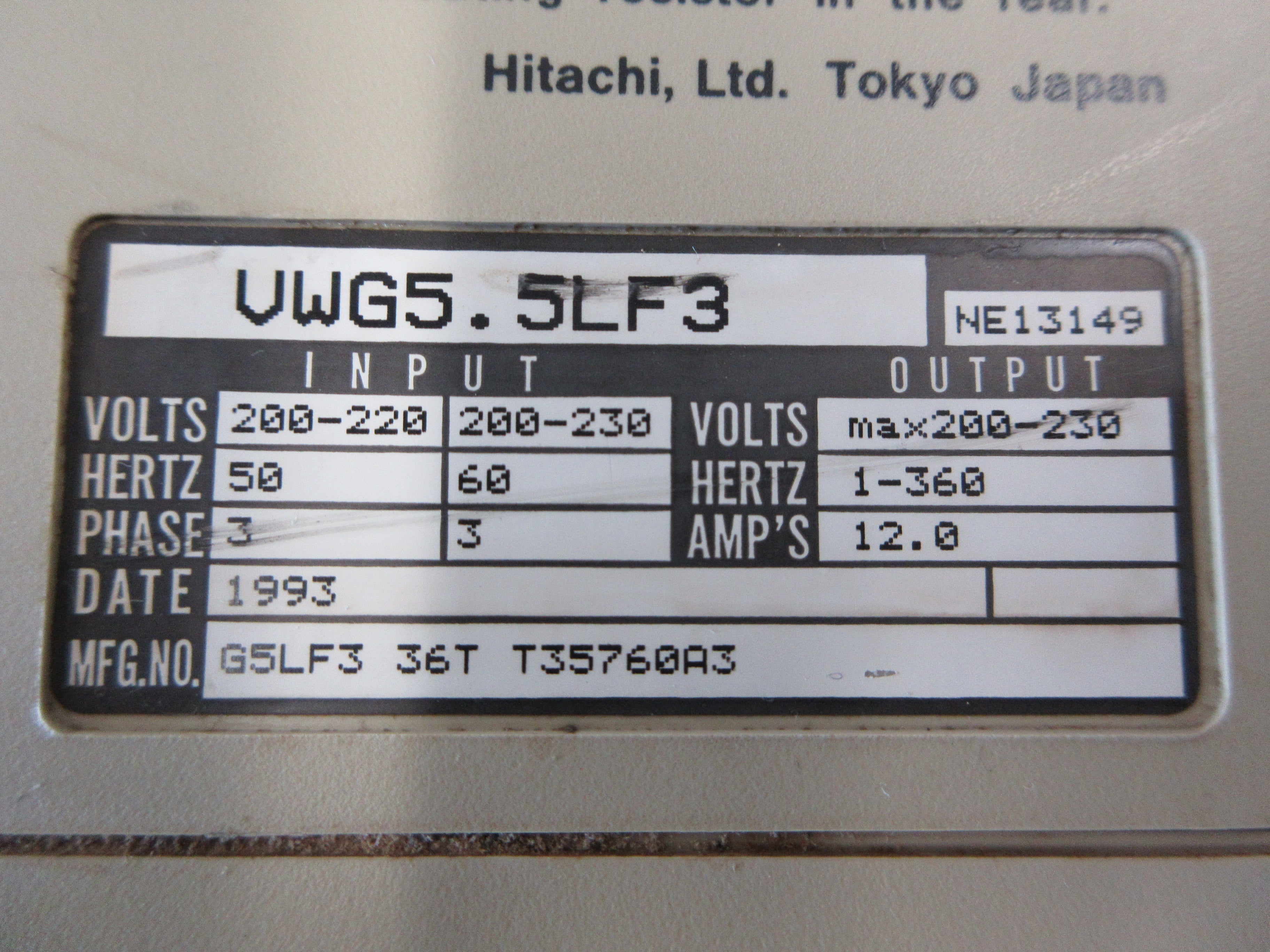 Hitachi HFC-VWG AC Drive VWG5.5LF3 5HP 3Ph Used