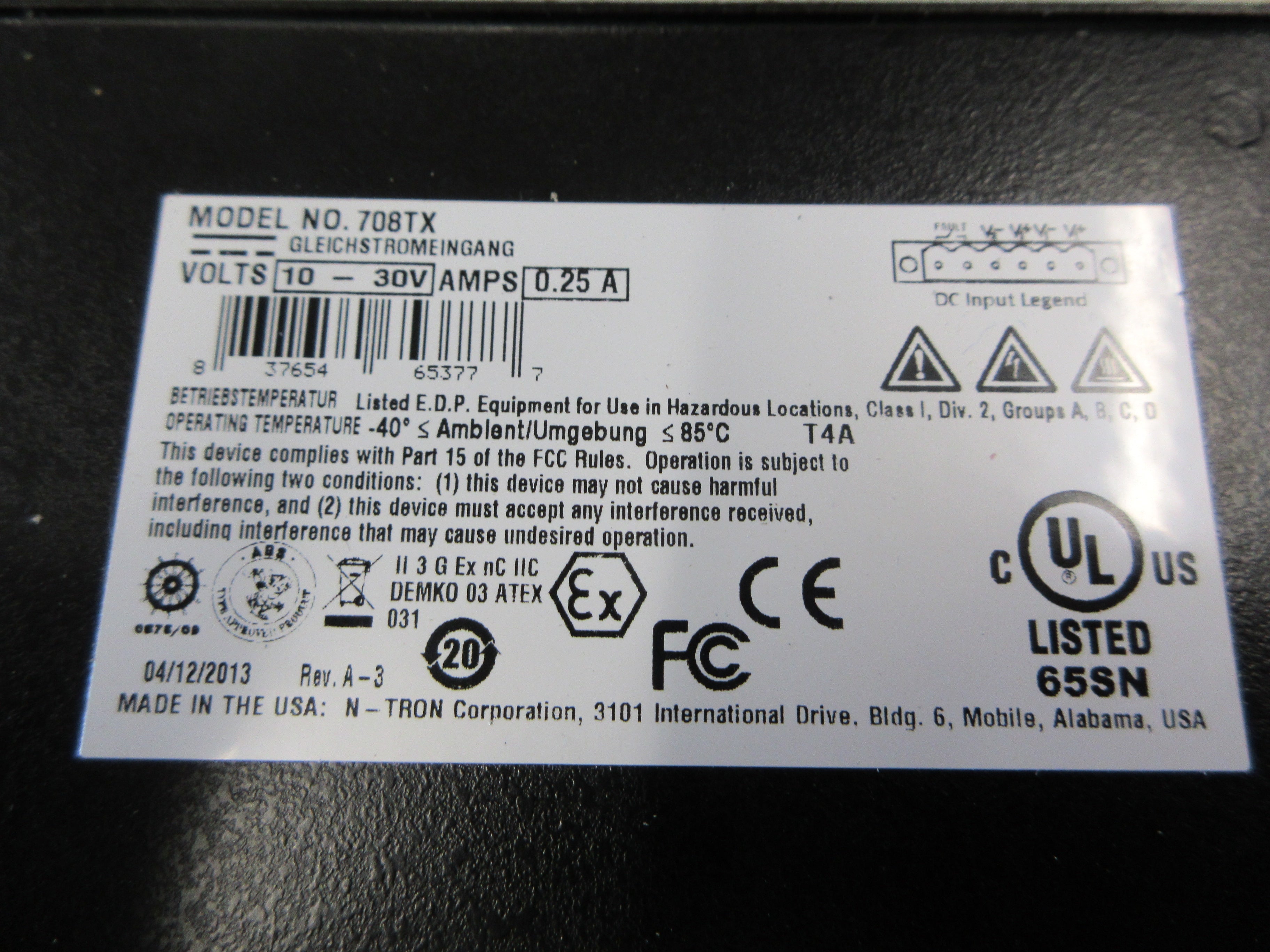 N-Tron Ethernet Switch 708TX 8-Port 10-30V 0.25A Used