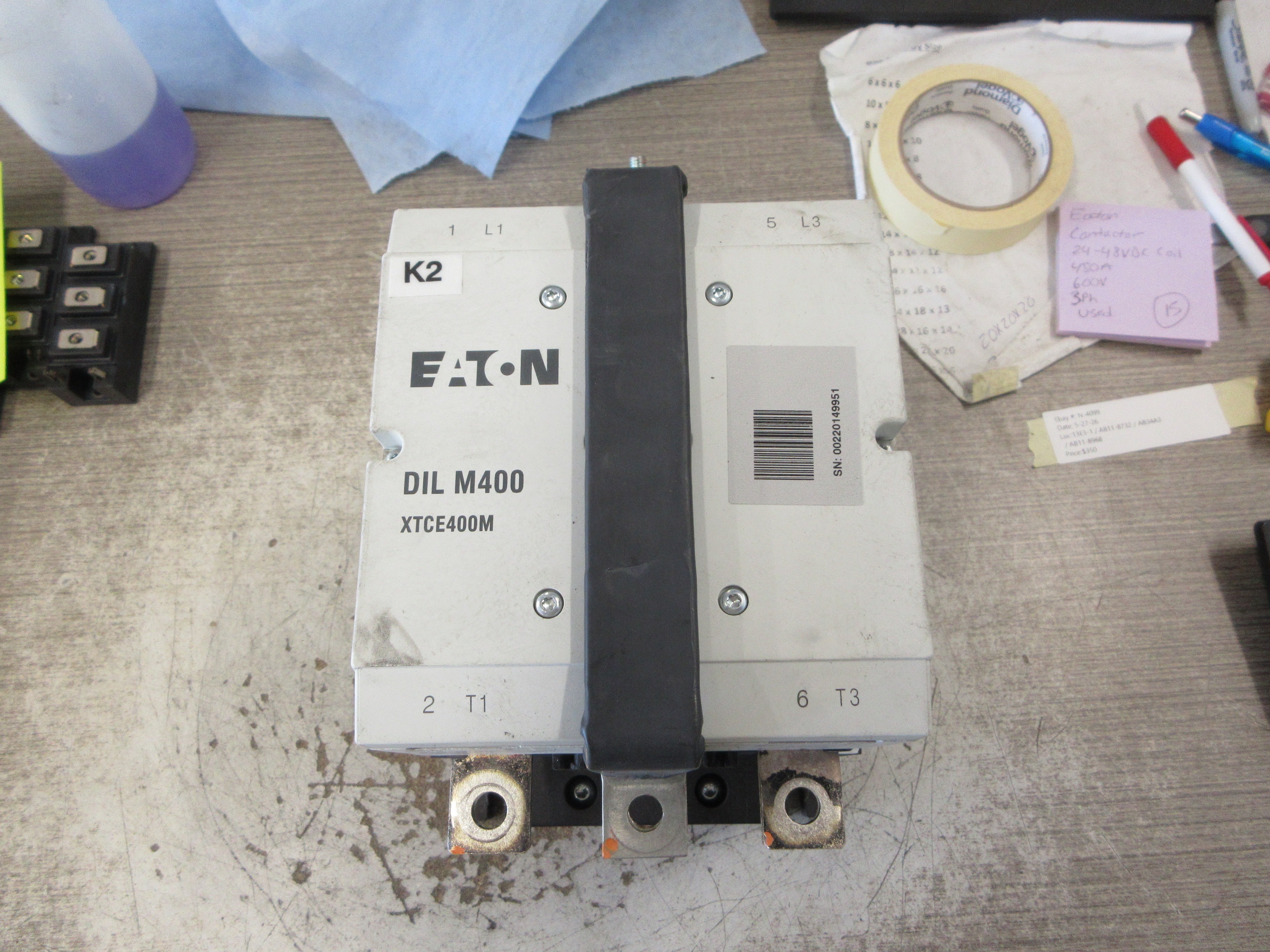 Eaton Contactor DIL M400 XTCE400M 24-48VDC Coil 450A 600V 3Ph Used