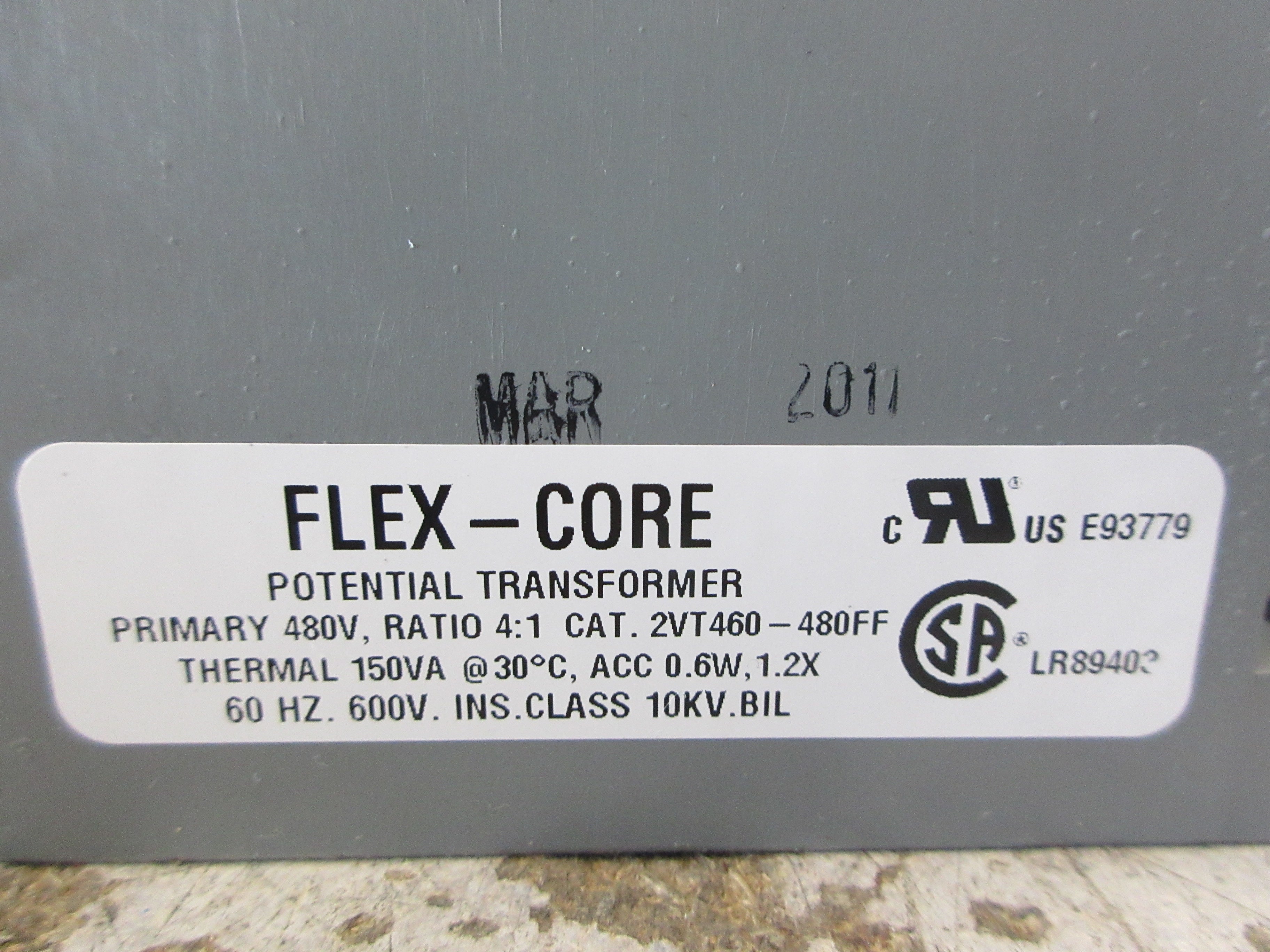 Flex-Core Potential Transformer 2VT460-480FF Pri: 480V Ratio 4:1 60Hz Used