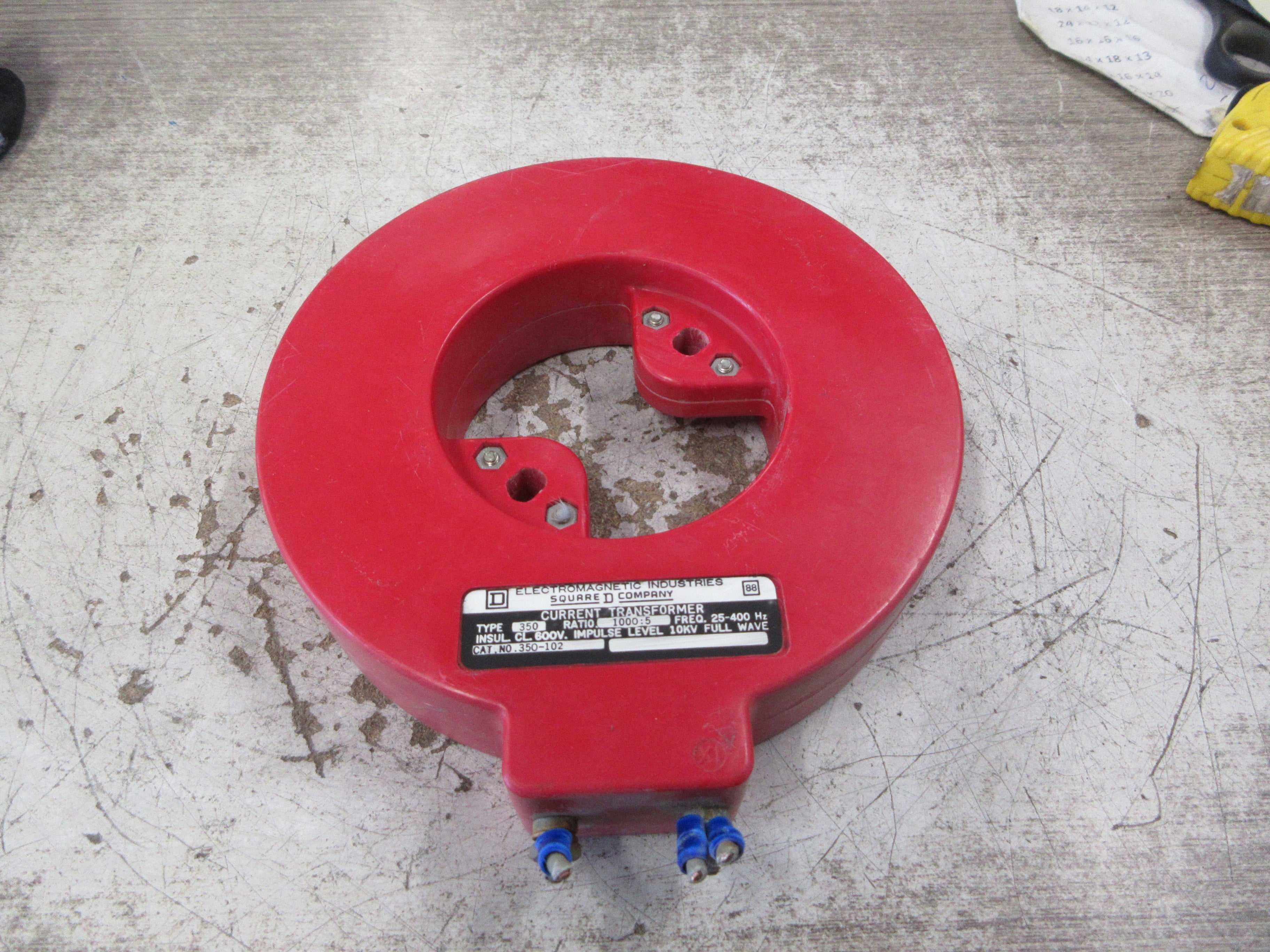 Square D Current Transformer 350-102 Ratio 1000:5A 25-400Hz 600V 10KV BIL Used