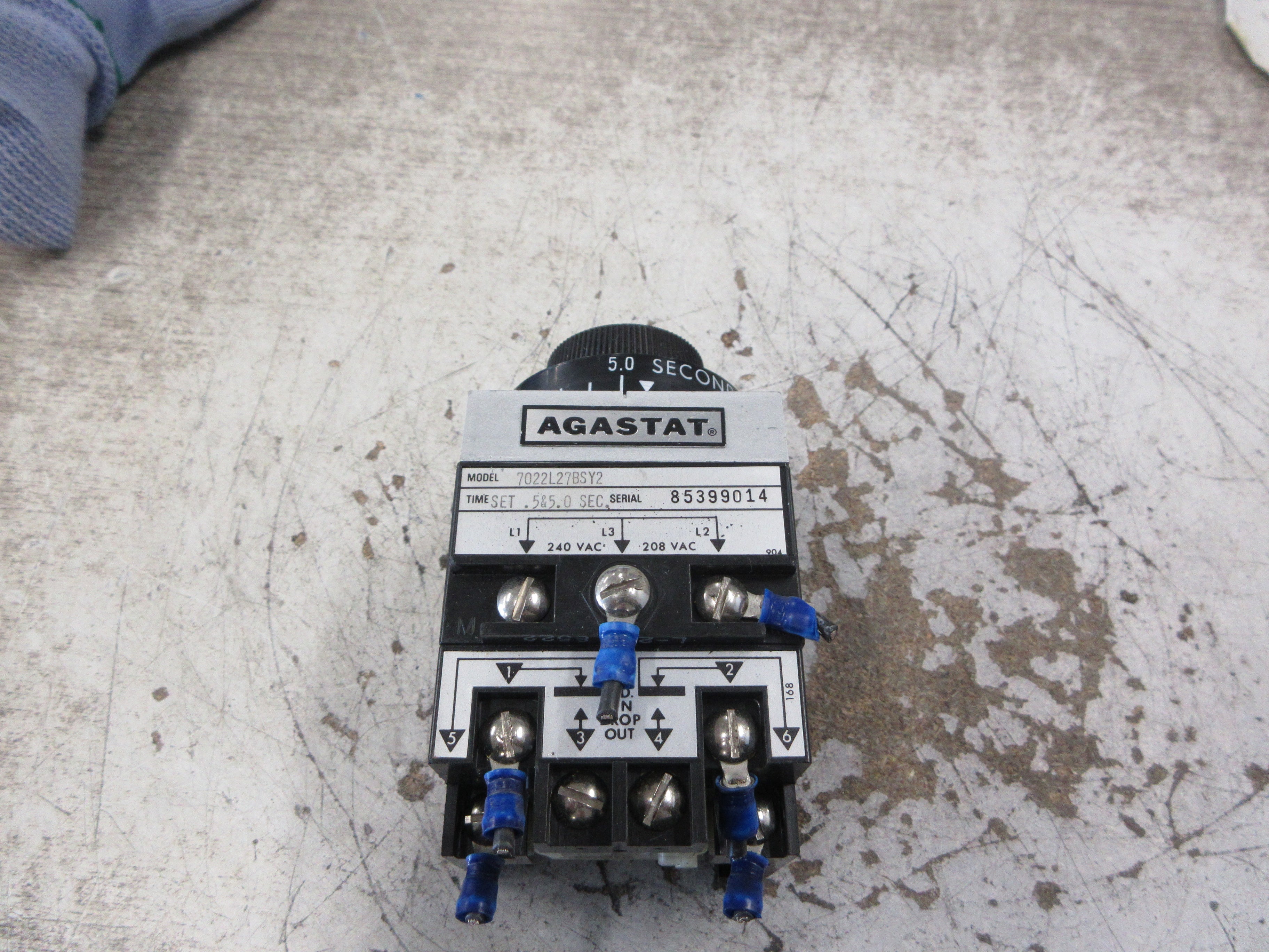 Agastat Timer 7022L27BSY2 Time: Set 0.5 & 5.0Sec 208-240V Coil Used