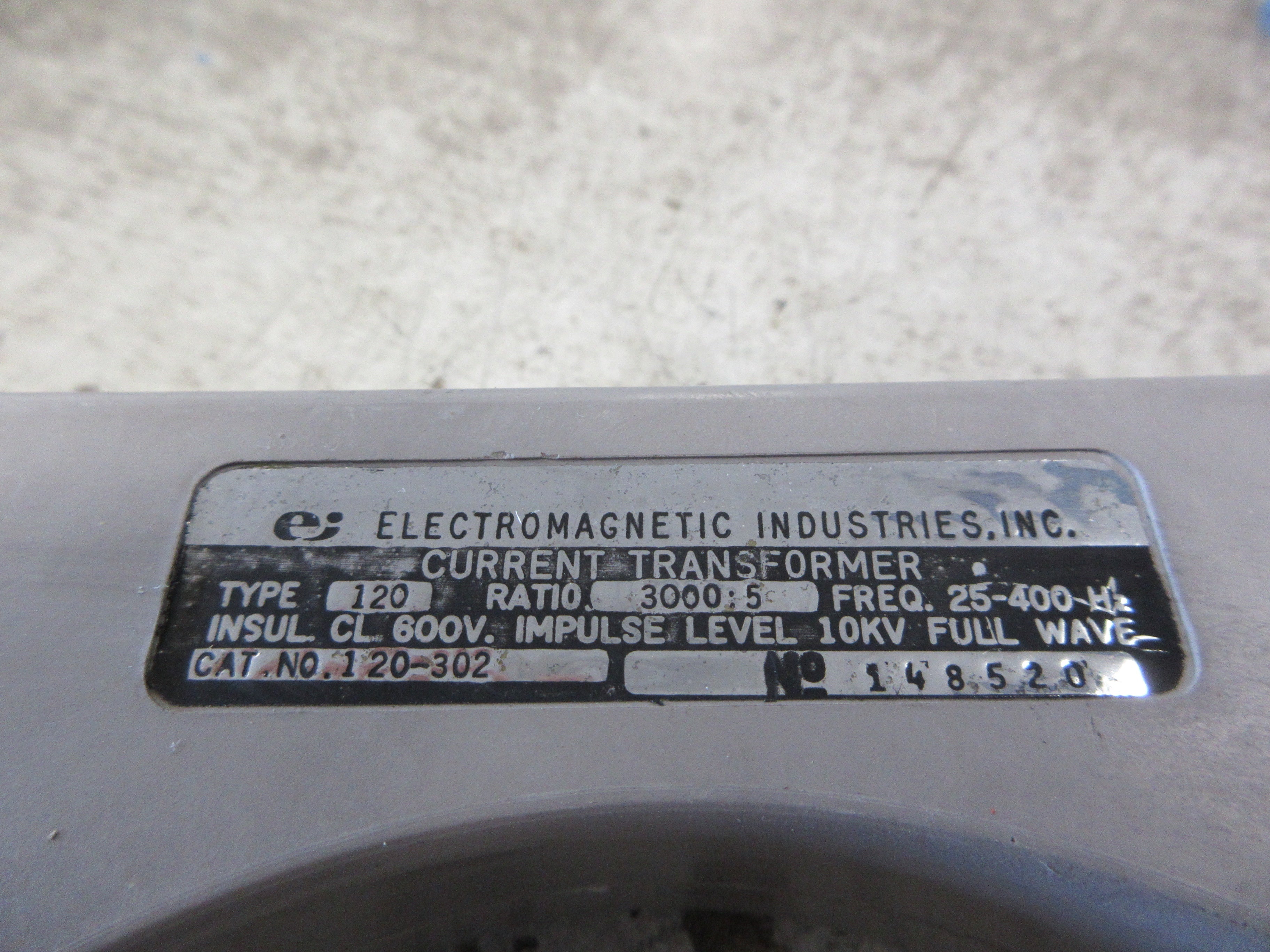 Electromagnetic Industries Current Transformer 120-302 Ratio 3000:5A 600V Used