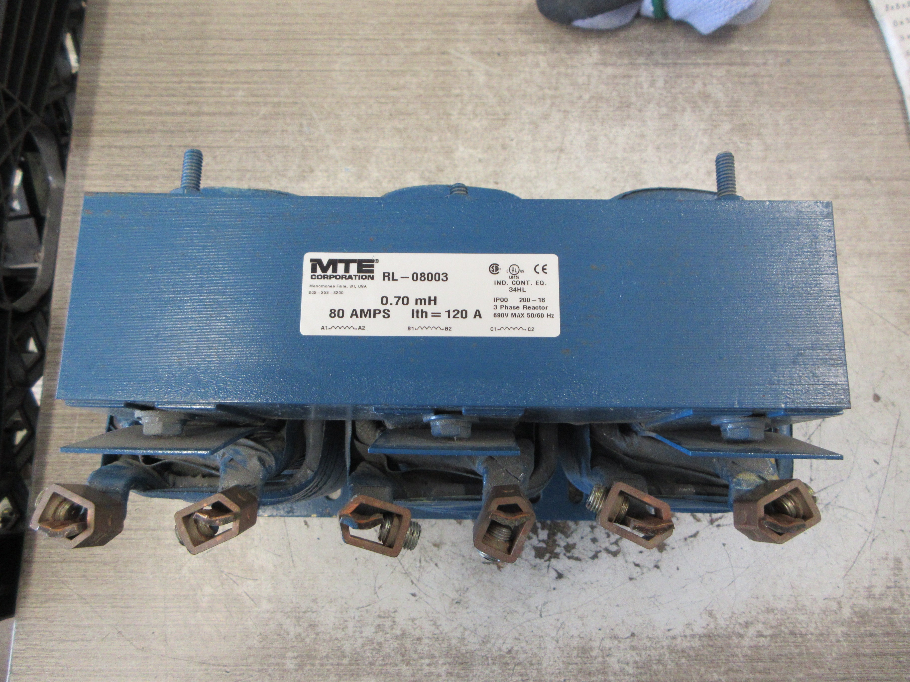 MTE 3Ph Line Reactor RL-08003 80A 0.70mH 690V 50/60Hz Used