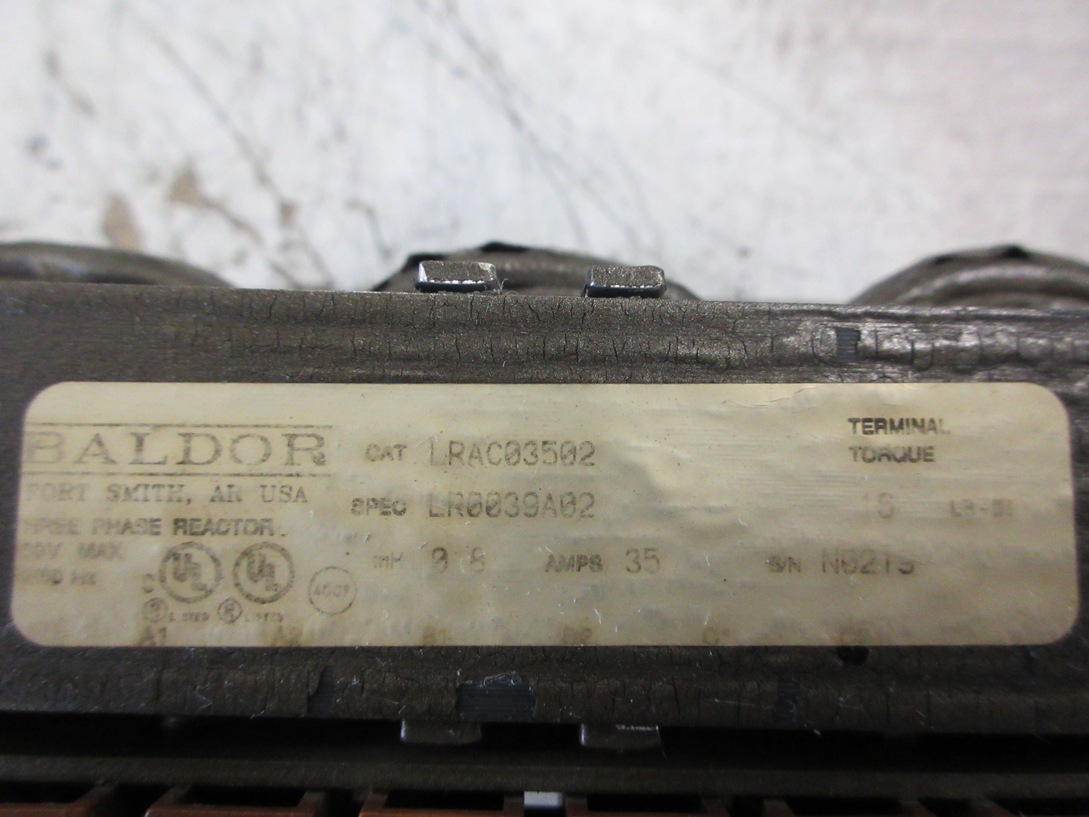 Baldor 3Ph Line Reactor LRAC03502 0.8mH 35A 600V 50/60Hz Used