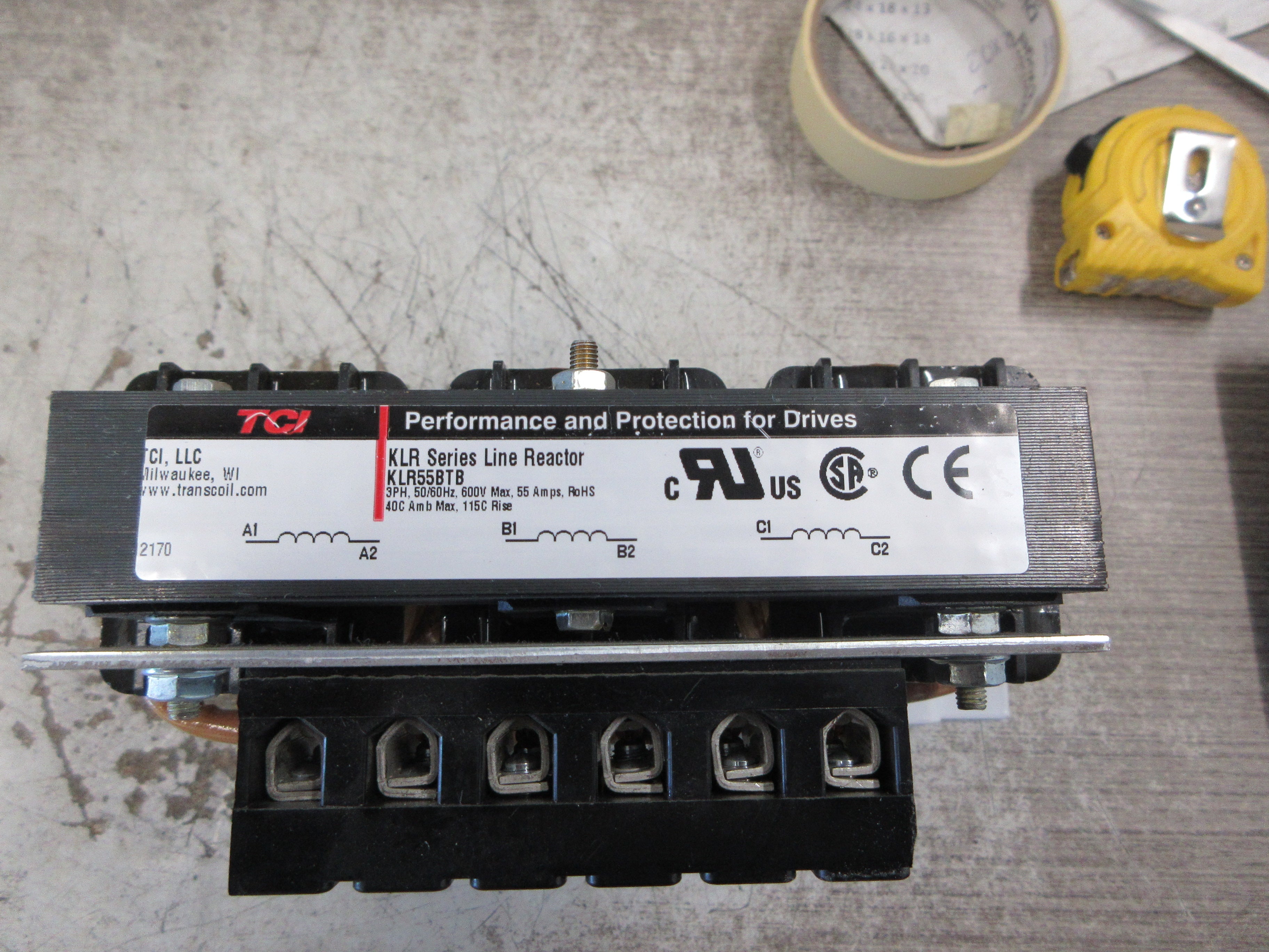 TCI KLR Series Line Reactor KLR55BTB 55A 600V 50/60Hz 3Ph W/Mounting Plate Used