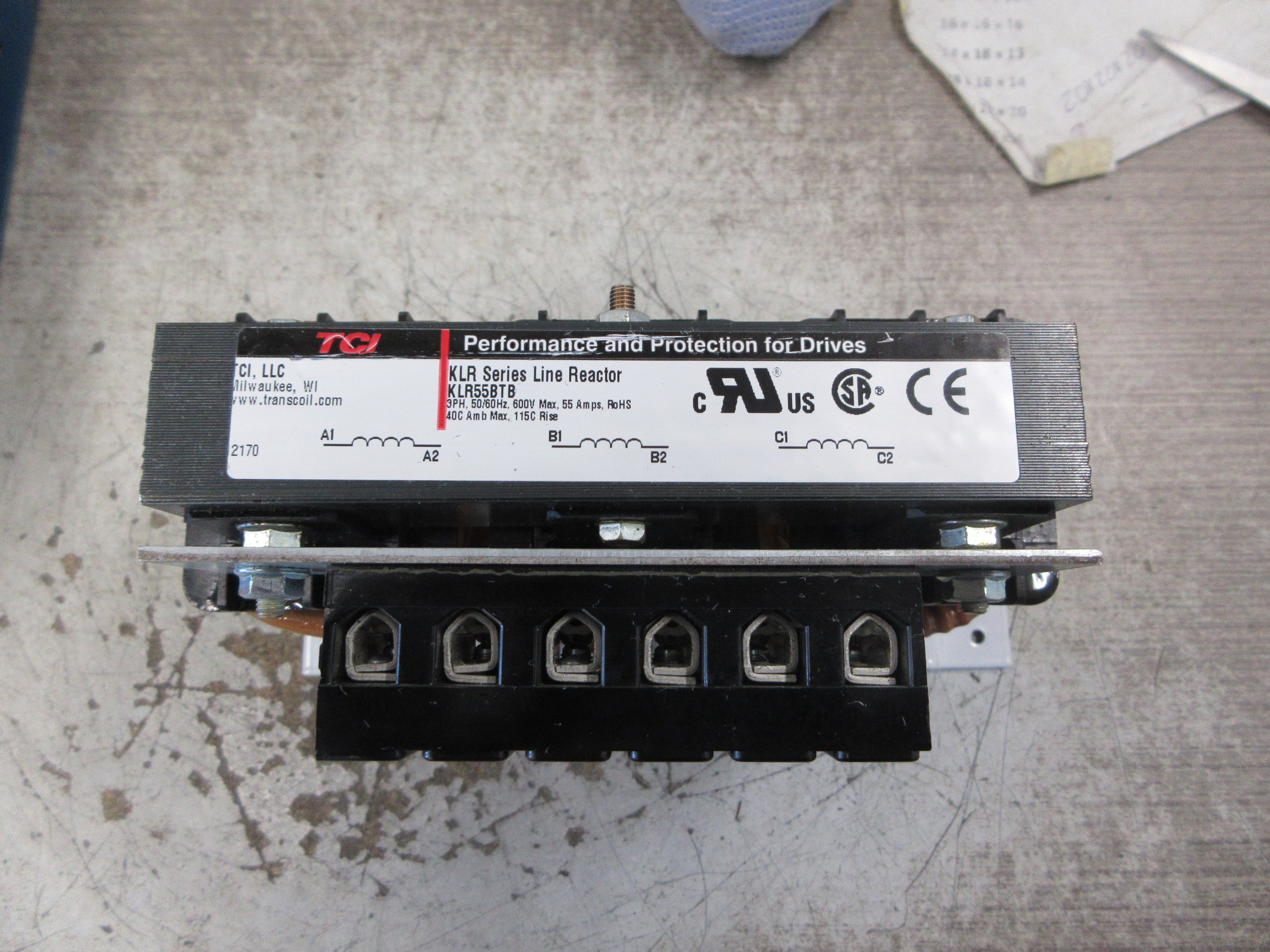 TCI KLR Series Line Reactor KLR55BTB 55A 600V 50/60Hz 3Ph W/Mounting Plate Used