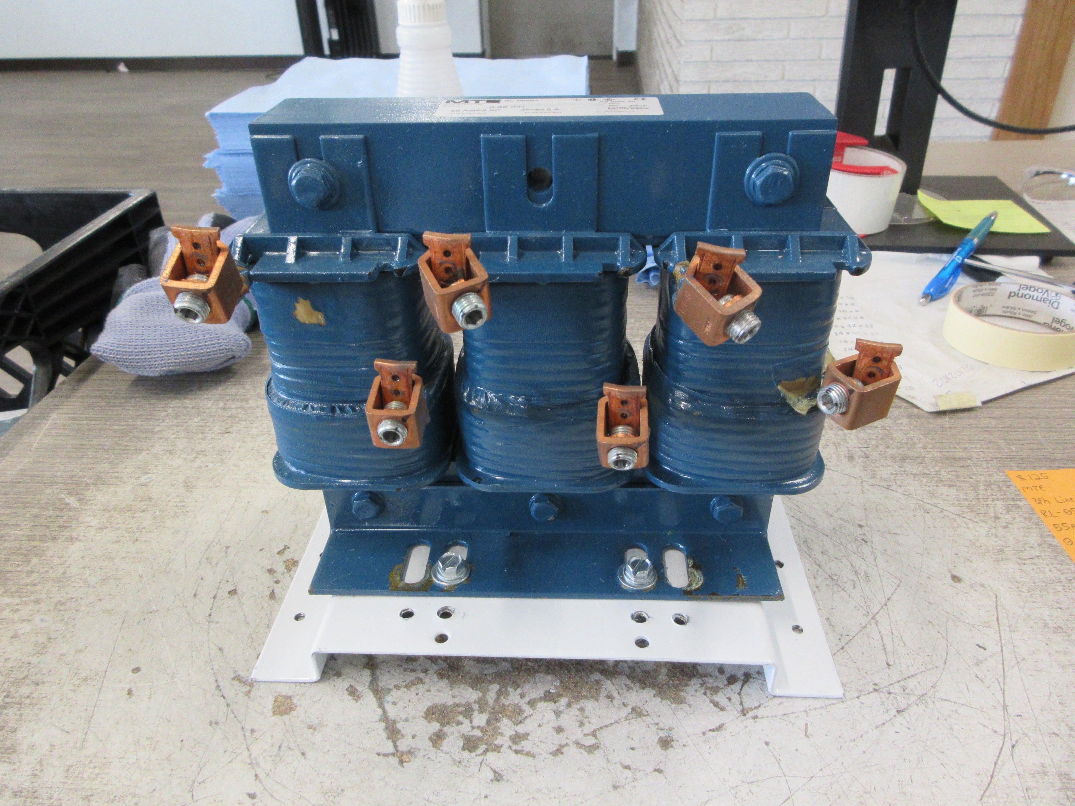 MTE 3Ph Line Reactor RL-05502 55A 0.50mH 690V 50/60Hz W/Mounting Plate Used