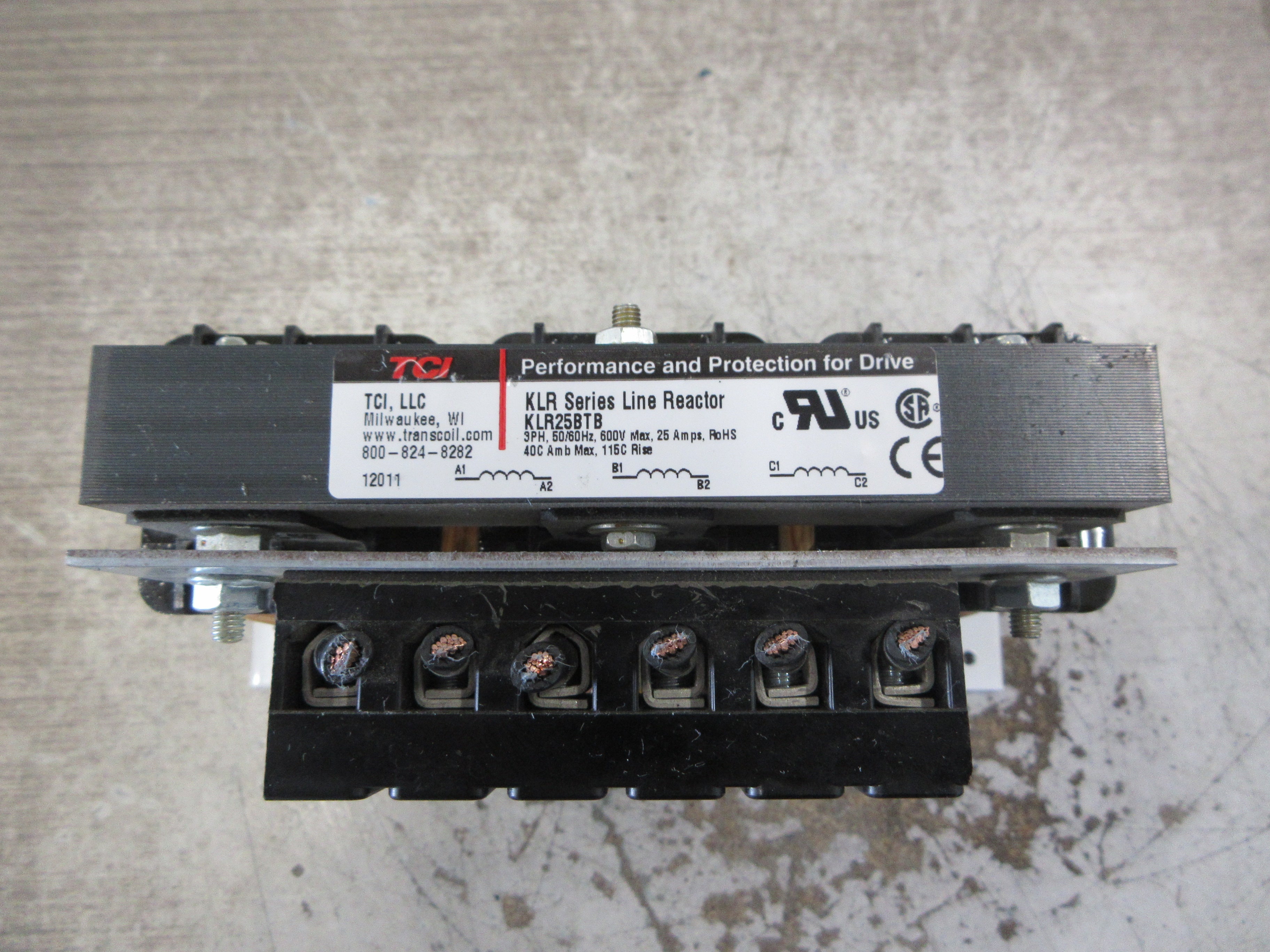 TCI KLR Series Line Reactor KLR25BTB 25A 600V 50/60Hz 3Ph W/Mounting Plate Used