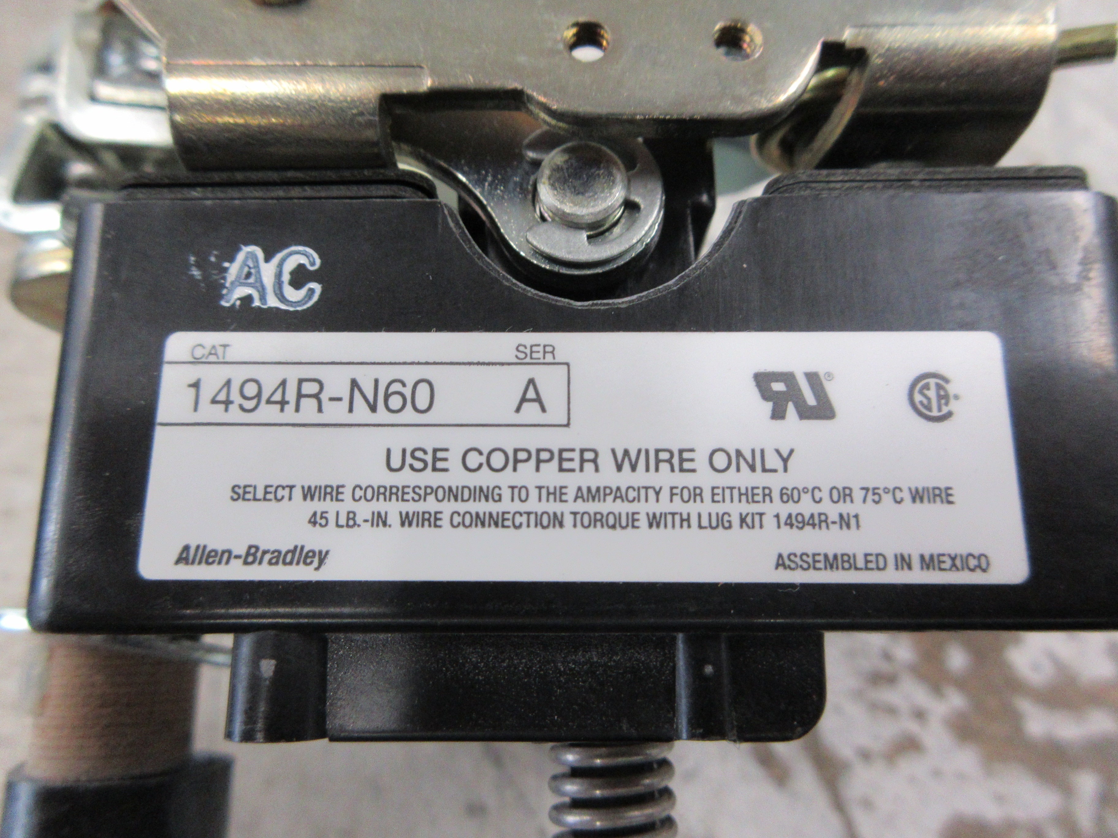 Allen-Bradley Disconnect Switch 1494R-N60 Ser. A 60A 3P 600V *No Handle* Used