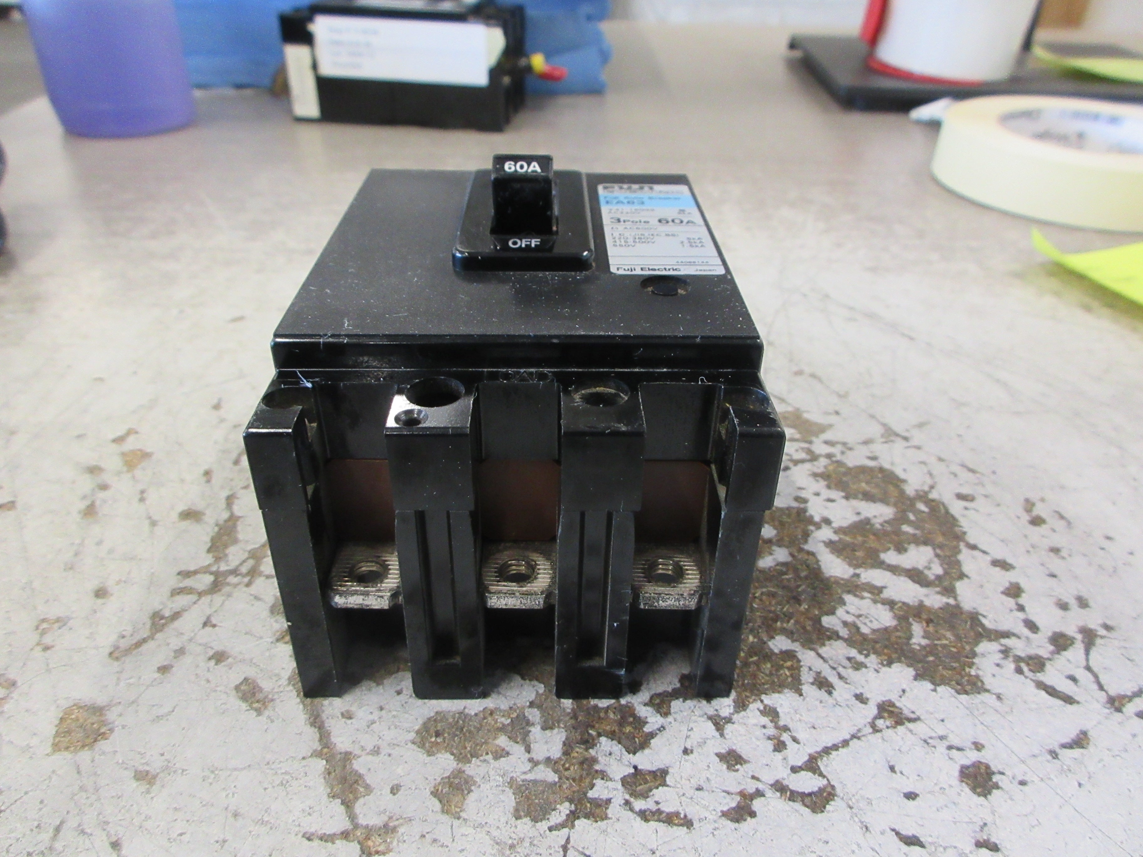 Fuji Electric Circuit Breaker EA63 60A 600V 3P *No Terminal Screws* Used