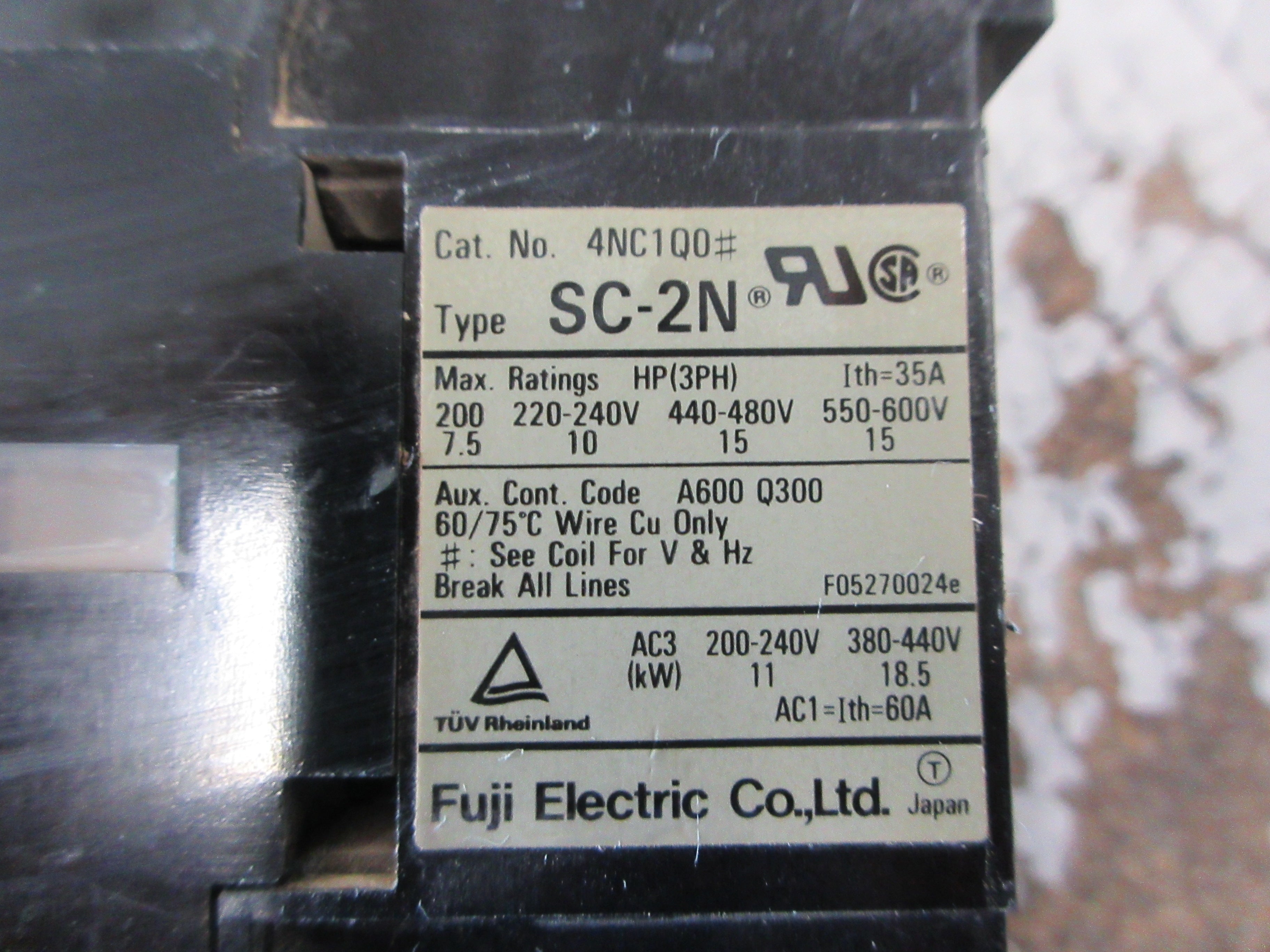 Fuji Electric SC-2N Starter 4NC1Q0#/TR-2N/3 100-110V Coil Trip: 24-36A Used