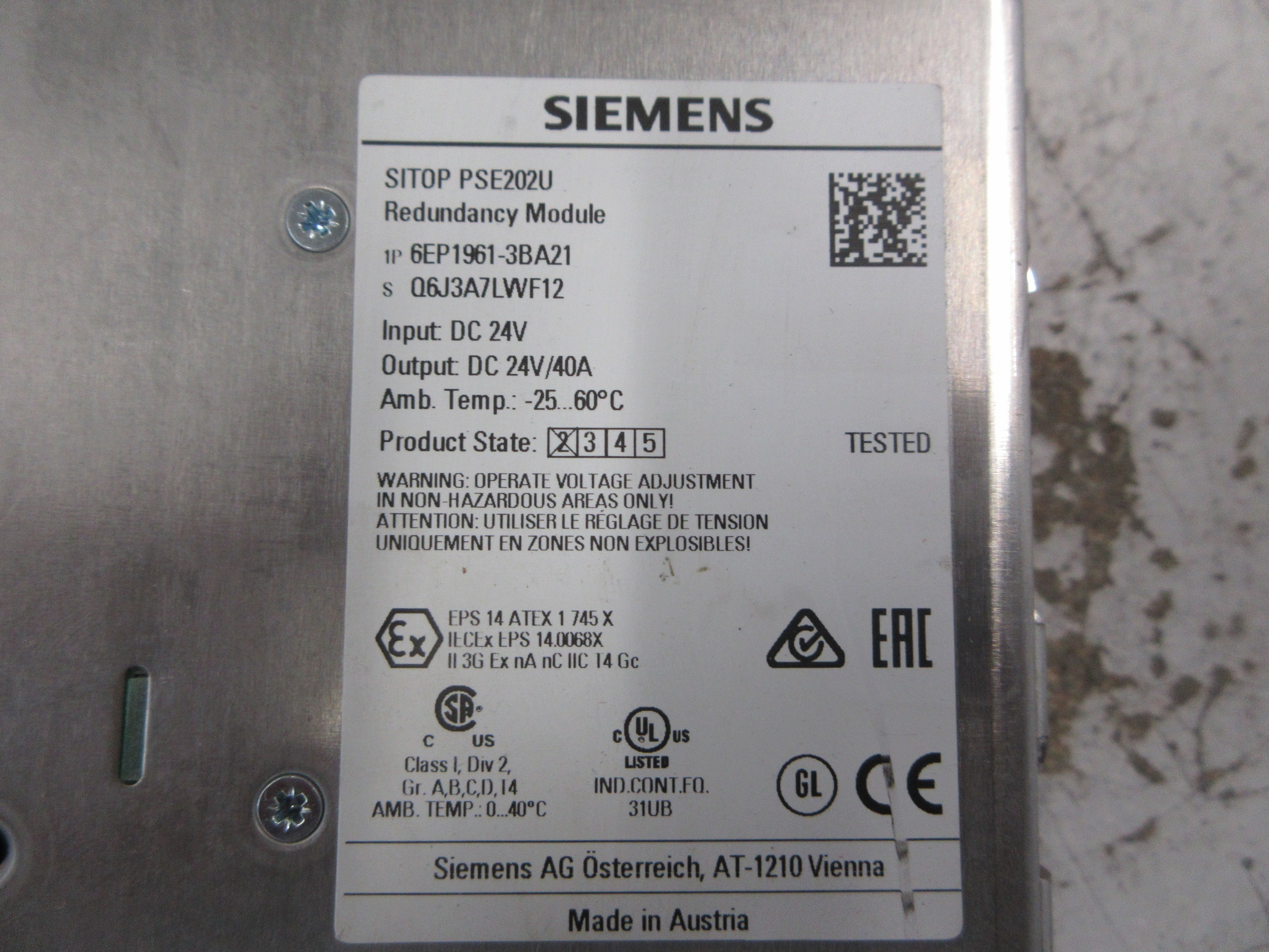 Siemens Sitop PSE202V Redundancy Module 6EP1961-3BA21 Input: 24VDC Used