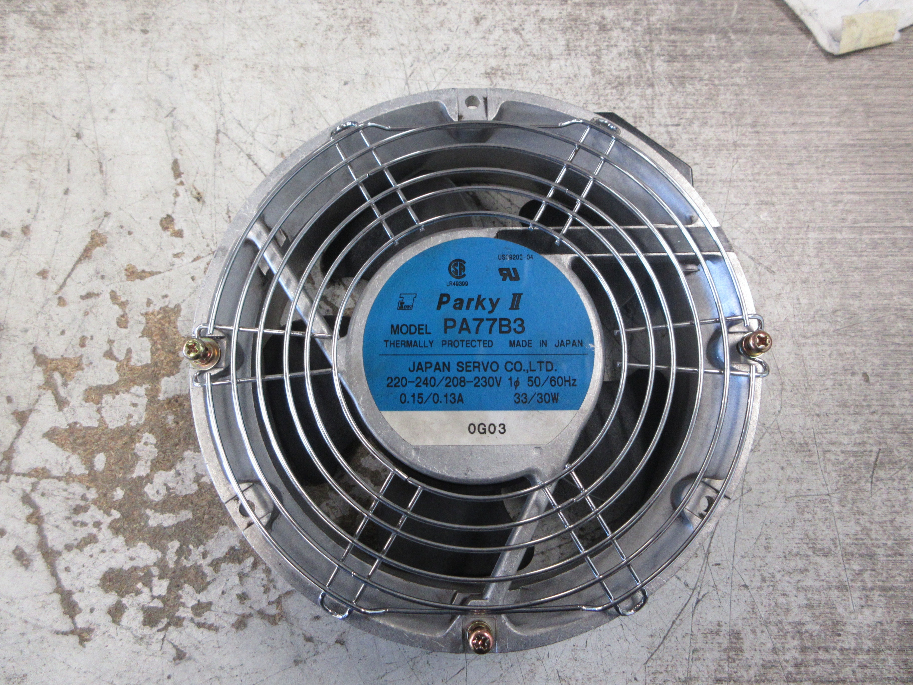 Japan Servo Co. Parky II Axial Fan PA77B3 220-240/208-230V 1Ph 50/60Hz Used