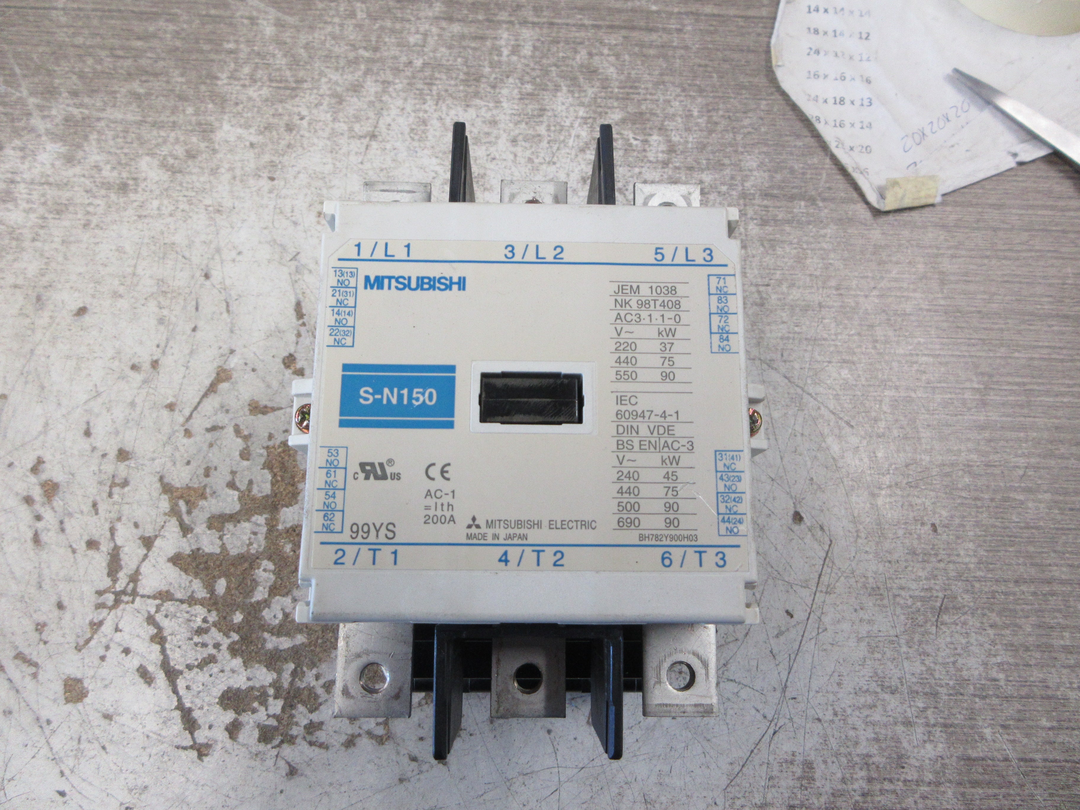 Mitsubishi Contactor S-N150 200-240V Coil 150A 600V 3P Used