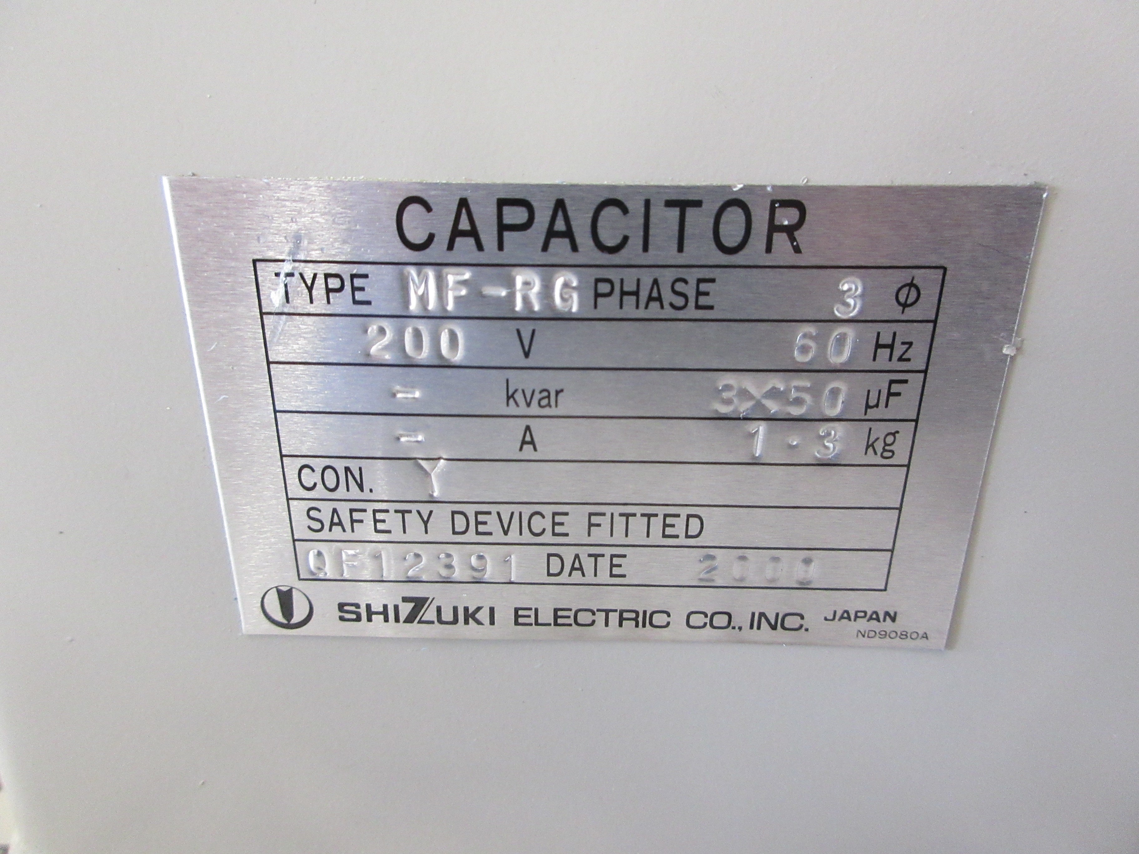 Shizuki Capacitor MF-RG 3X50uF 200V 3Ph 60Hz Used