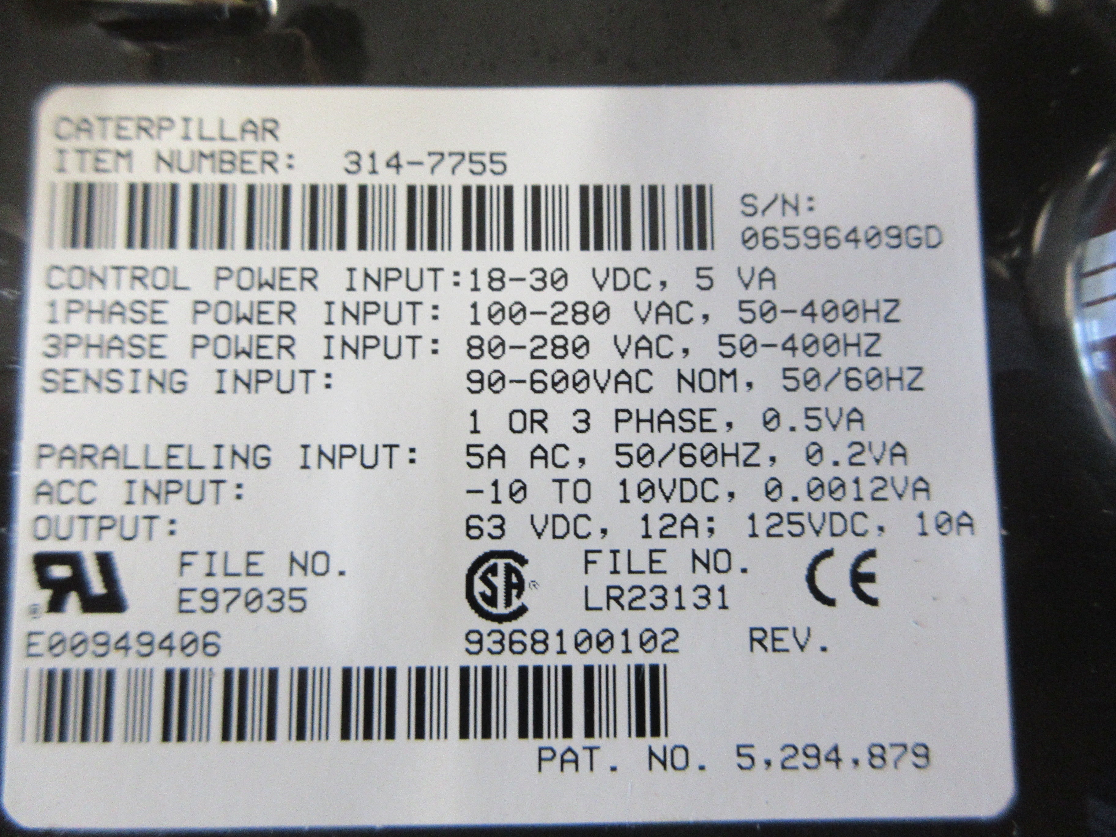 Caterpillar Digital Voltage Regulator 314-7755 Control: 18-30VDC Used