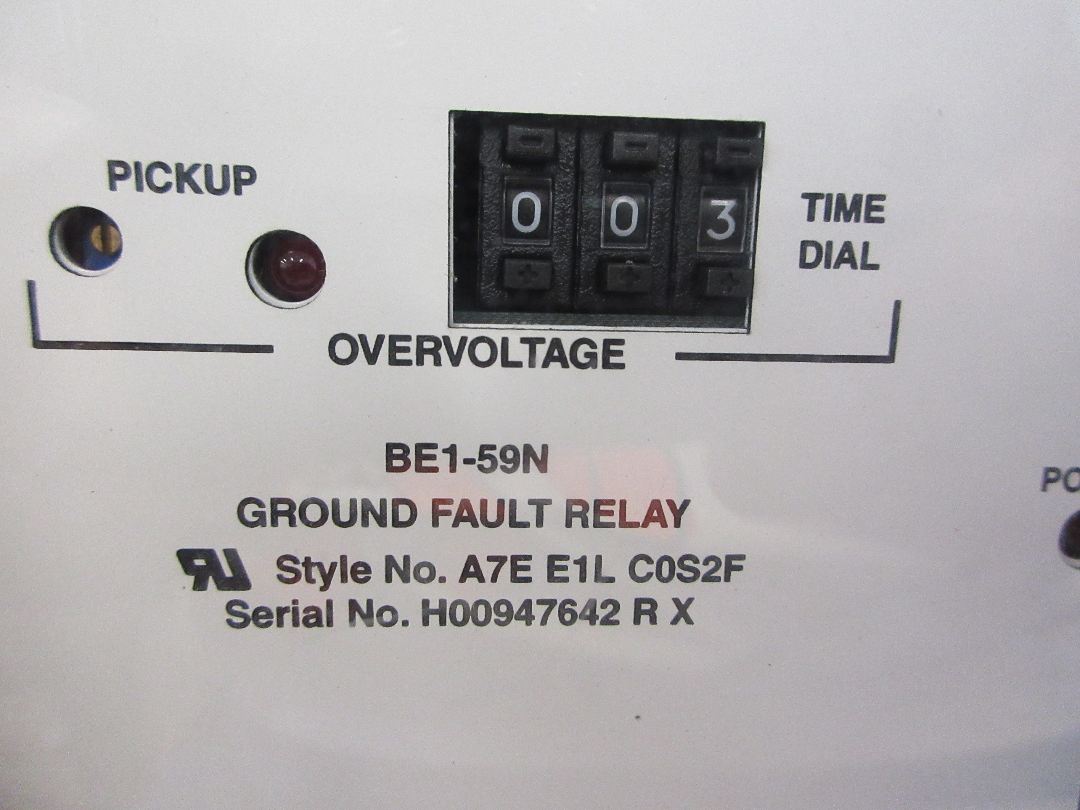 Basler BE1-59N Ground Fault Relay A7E E1L C0S2F Used