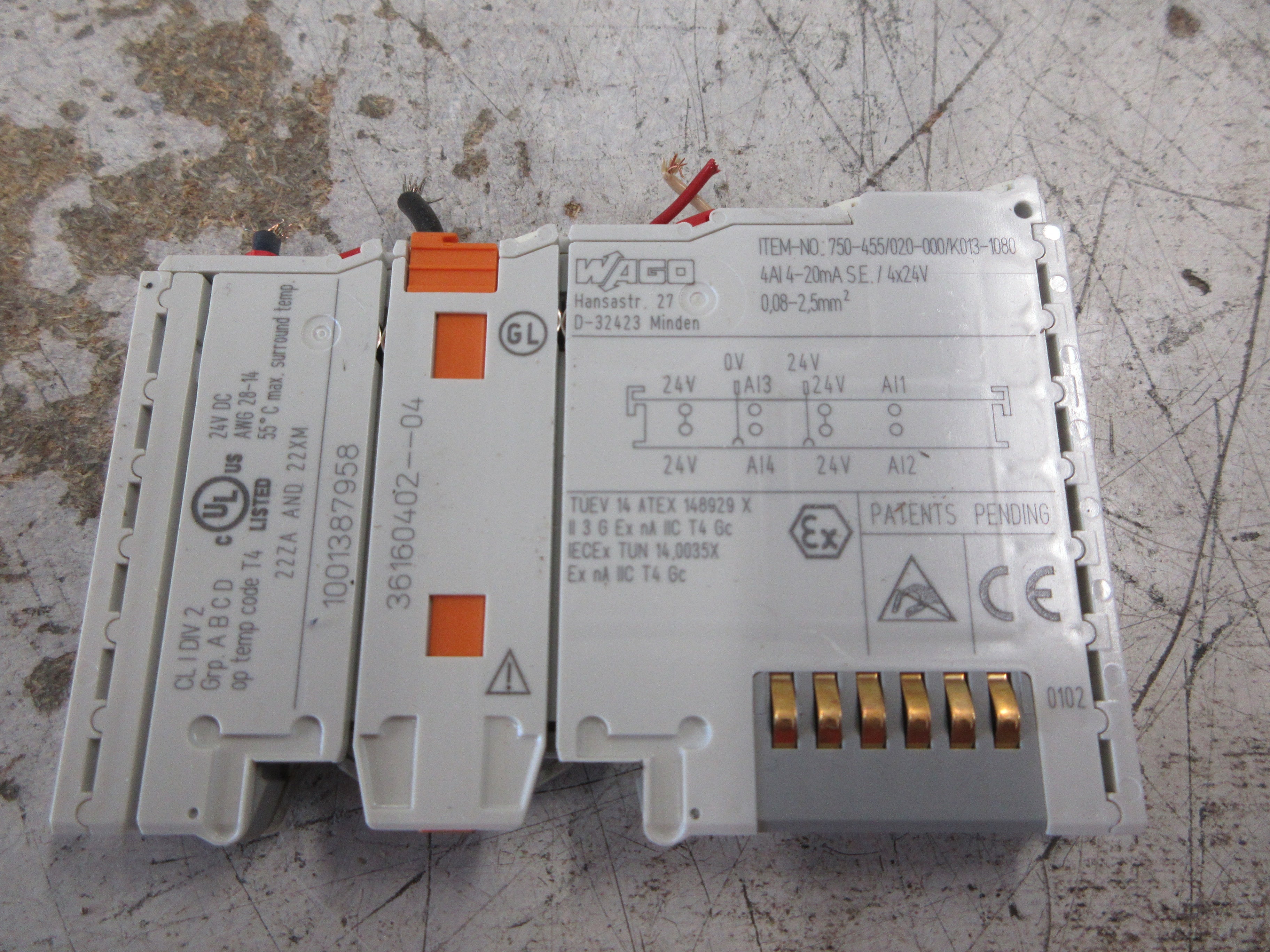 Wago GEA Analog Input Module 750-455/020-000/K013-1080 4-Ch 4-20mA 4x24V Used