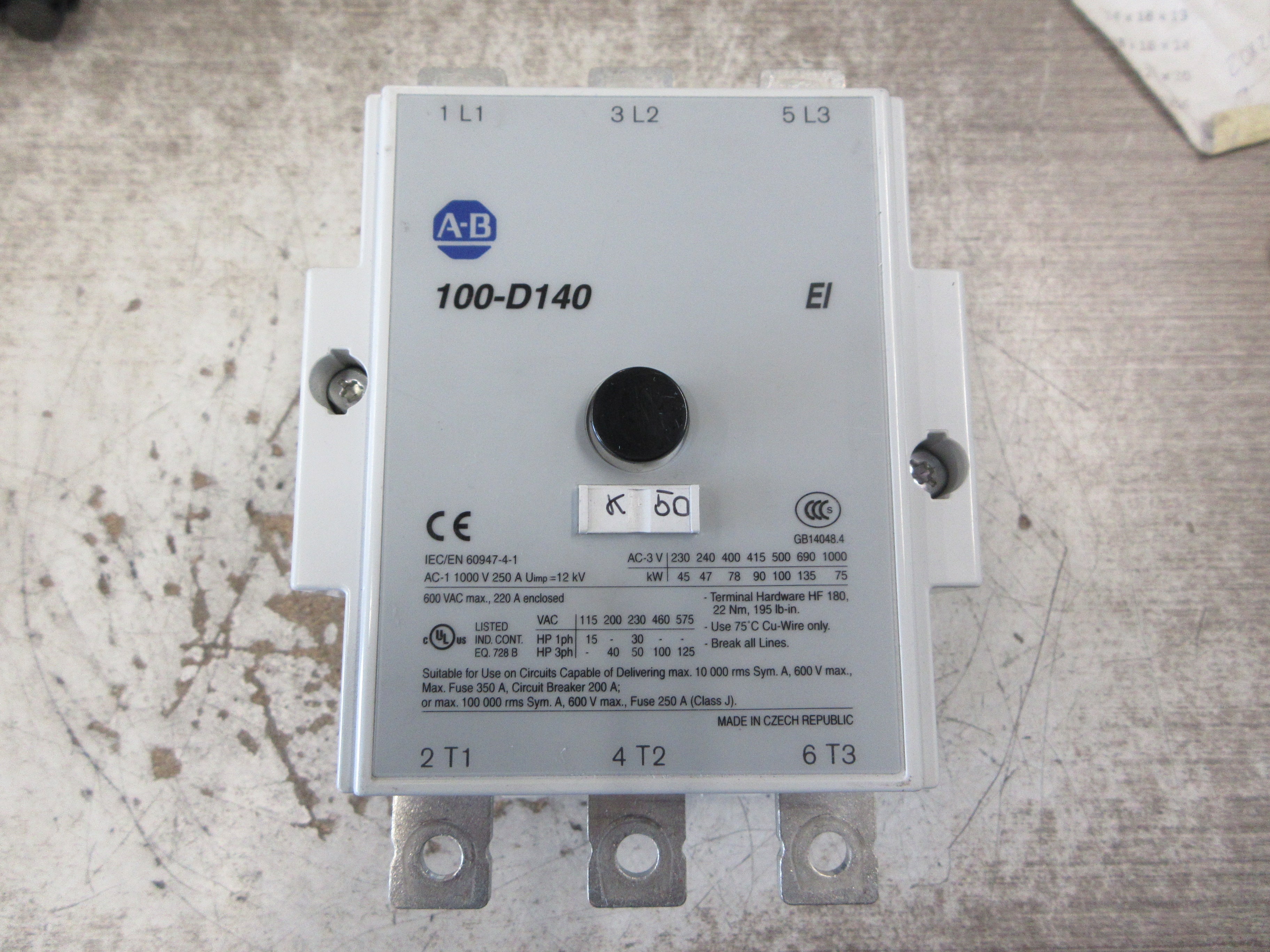 Allen-Bradley Contactor 100-D140 208-277V Coil 220A 600V *Cracked Base* Used