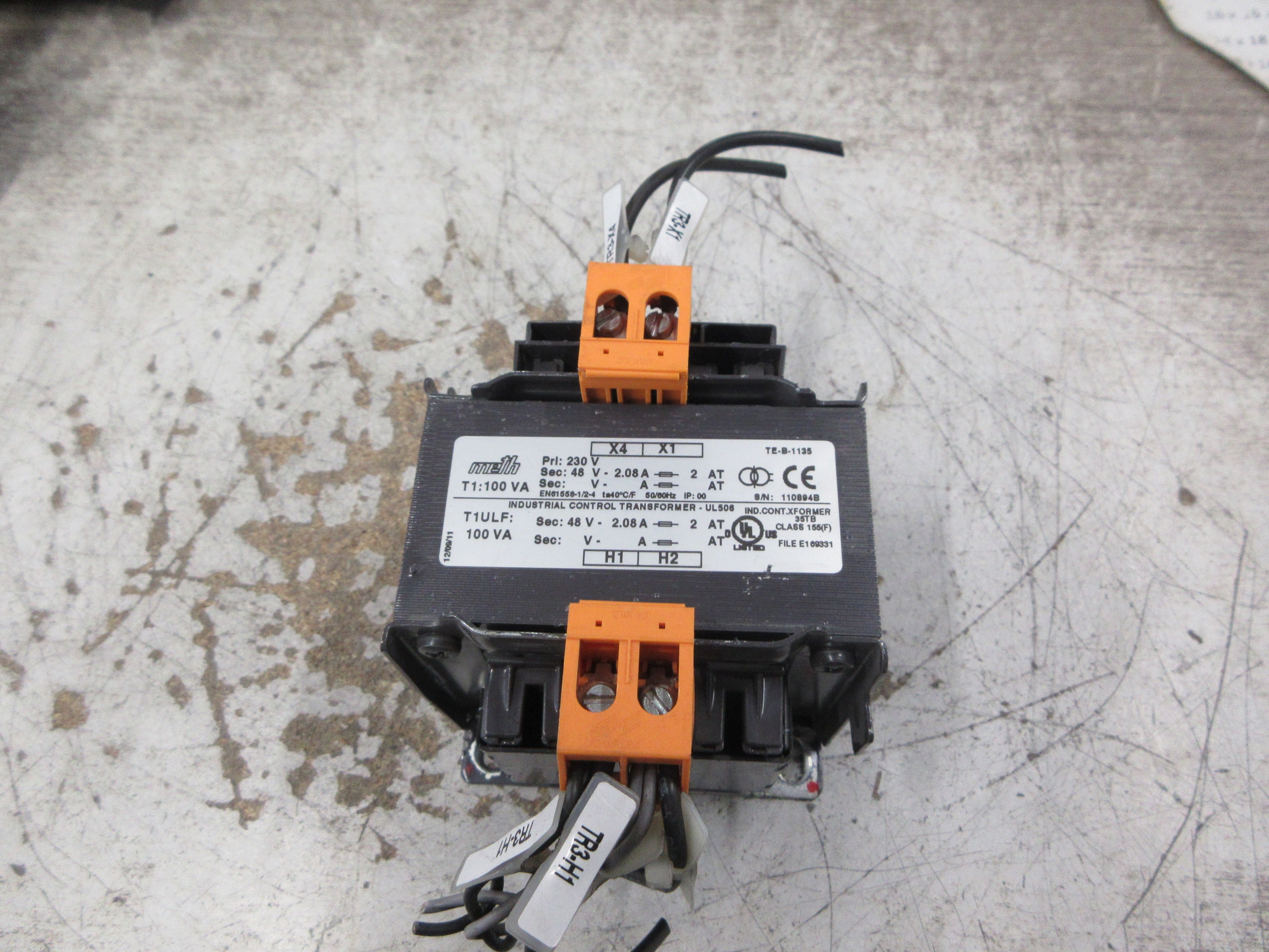 Meth Electric Control Transformer T1ULF Pri: 230V Sec: 480V Used