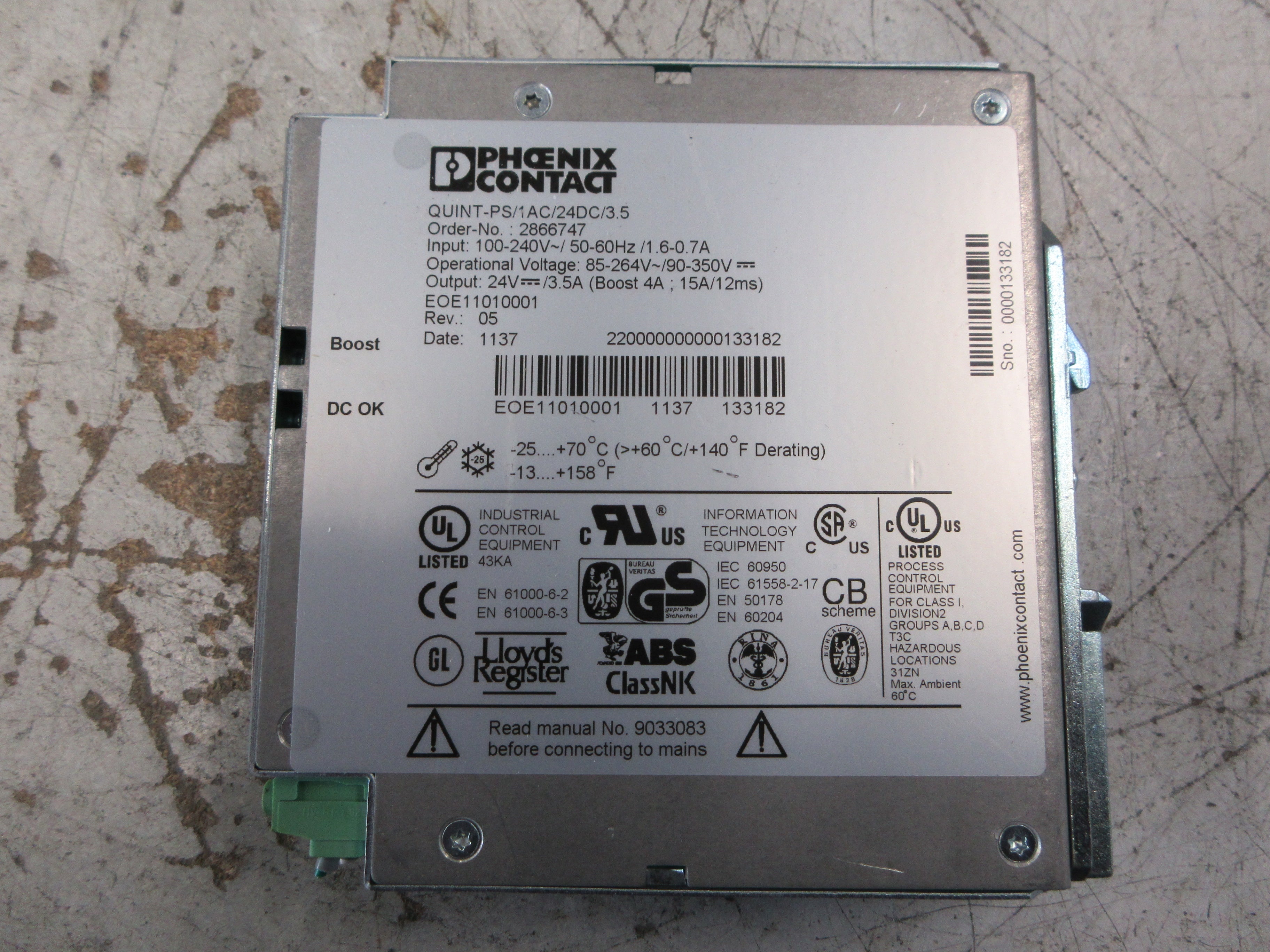 Phoenix Contact Quint Power Supply 2866747 Rev. 05 QUIINT-PS/1AC/24DC/3.5 Used