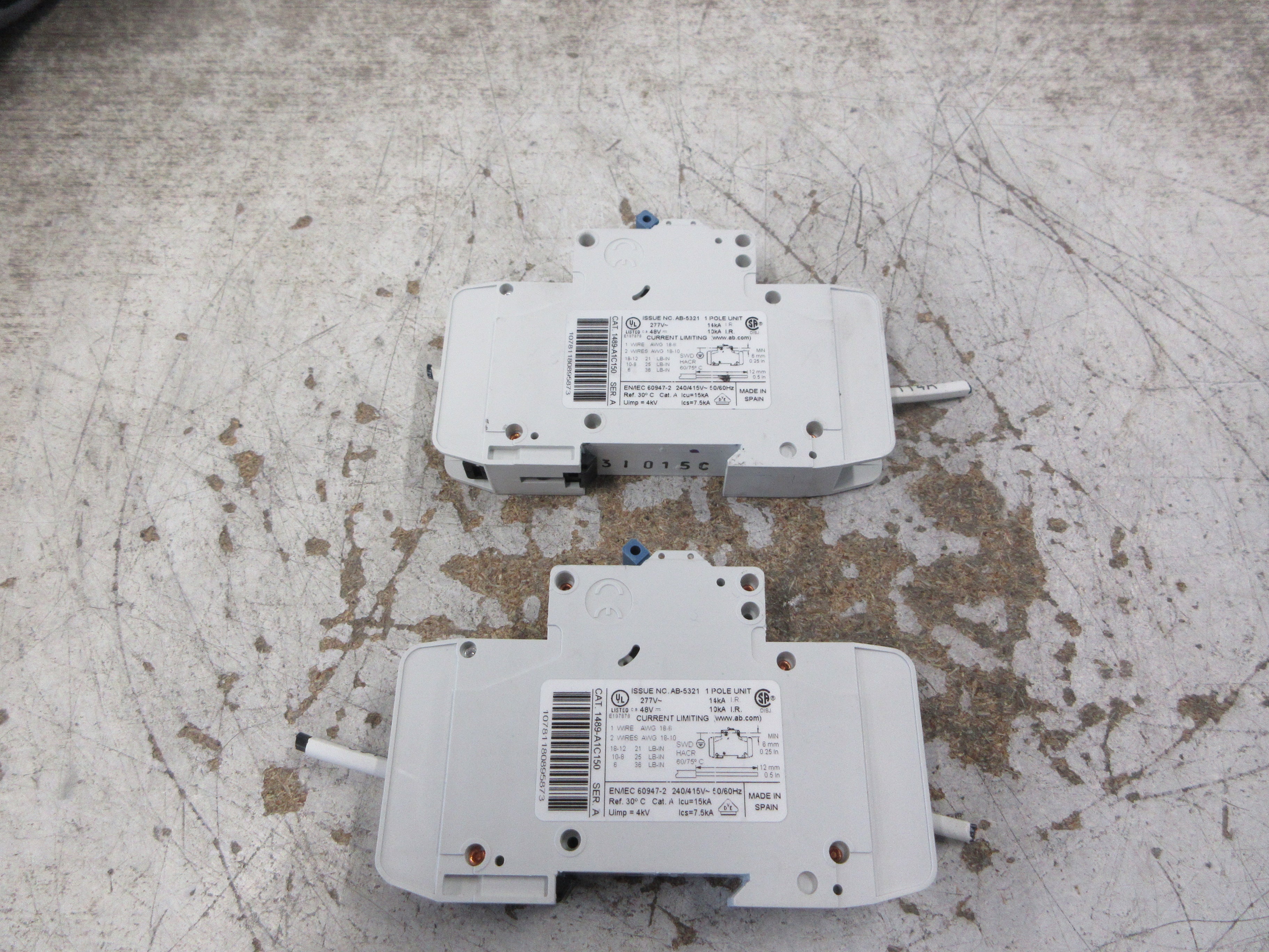 Allen-Bradley Circuit Breaker 1489-A1C150 Ser. A 15A 277V 1P *Lot of 2* Used