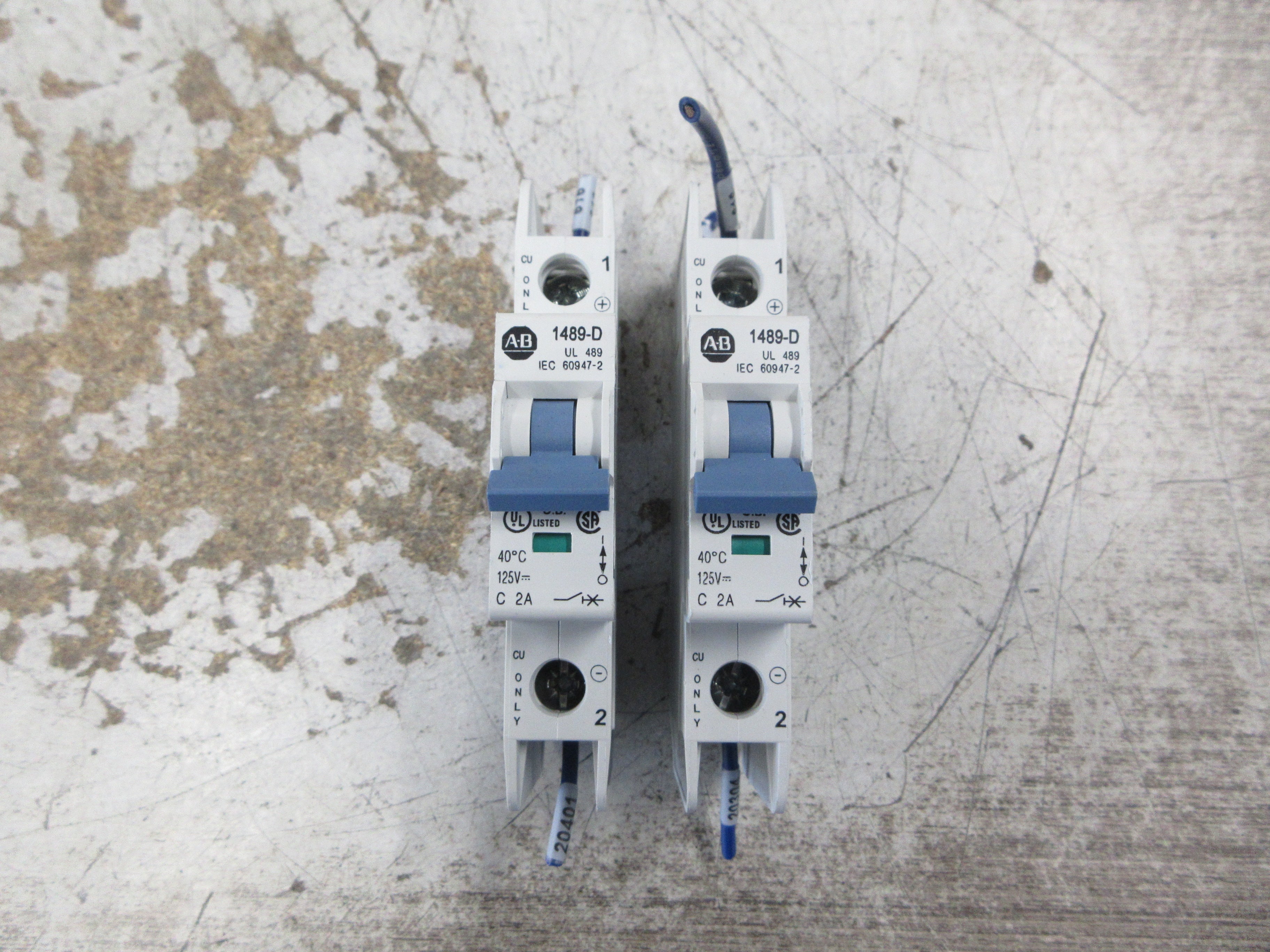 Allen-Bradley Circuit Breaker 1489-D1C020 Ser. A 2A 125VDC 1P *Lot of 2* Used