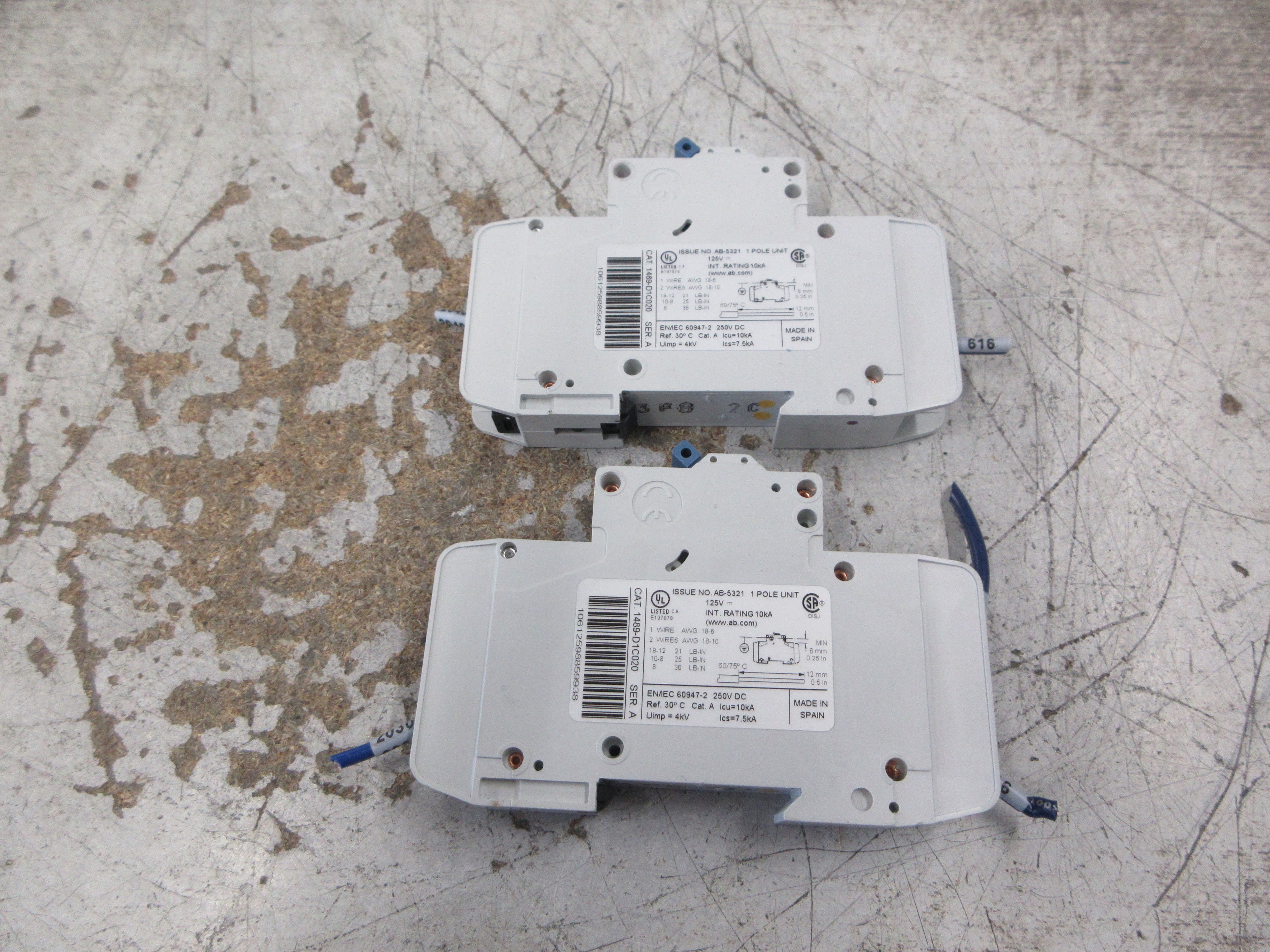 Allen-Bradley Circuit Breaker 1489-D1C020 Ser. A 2A 125VDC 1P *Lot of 2* Used
