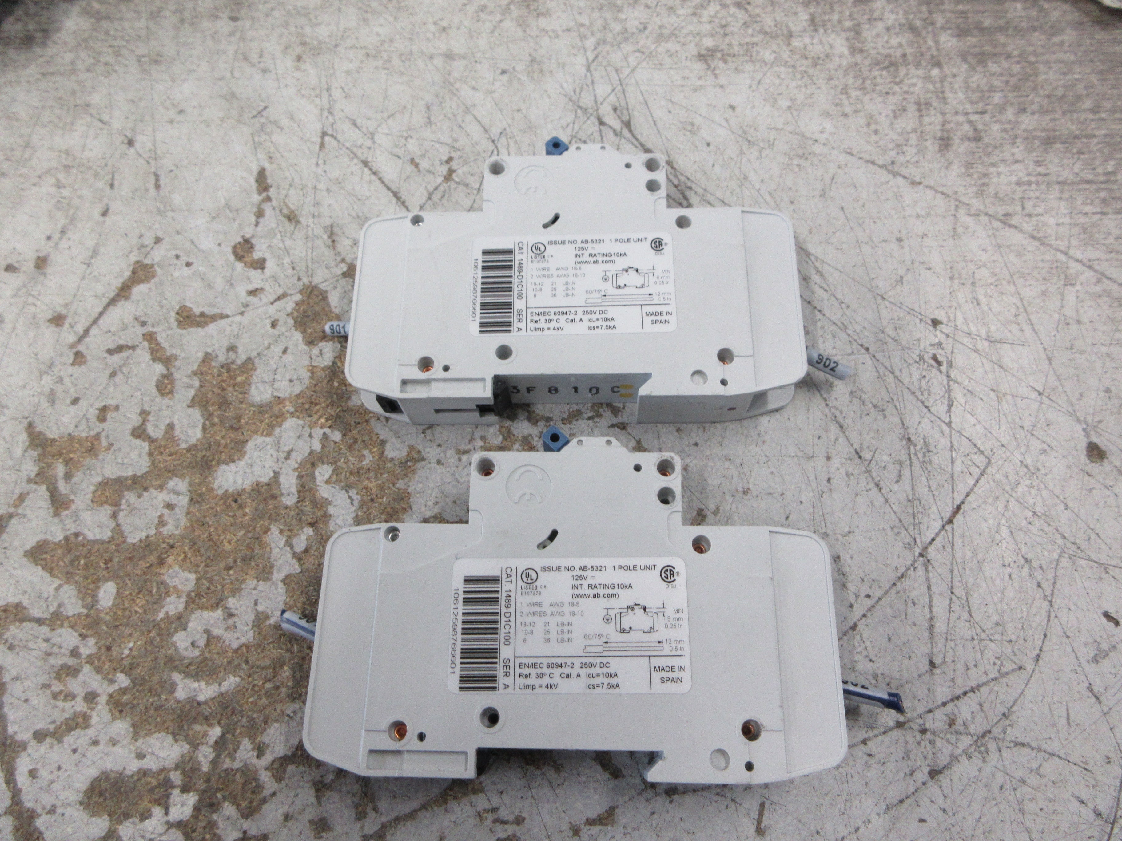 Allen-Bradley Circuit Breaker 1489-D1C100 Ser. A 10A 125VDC 1P *Lot of 2* Used
