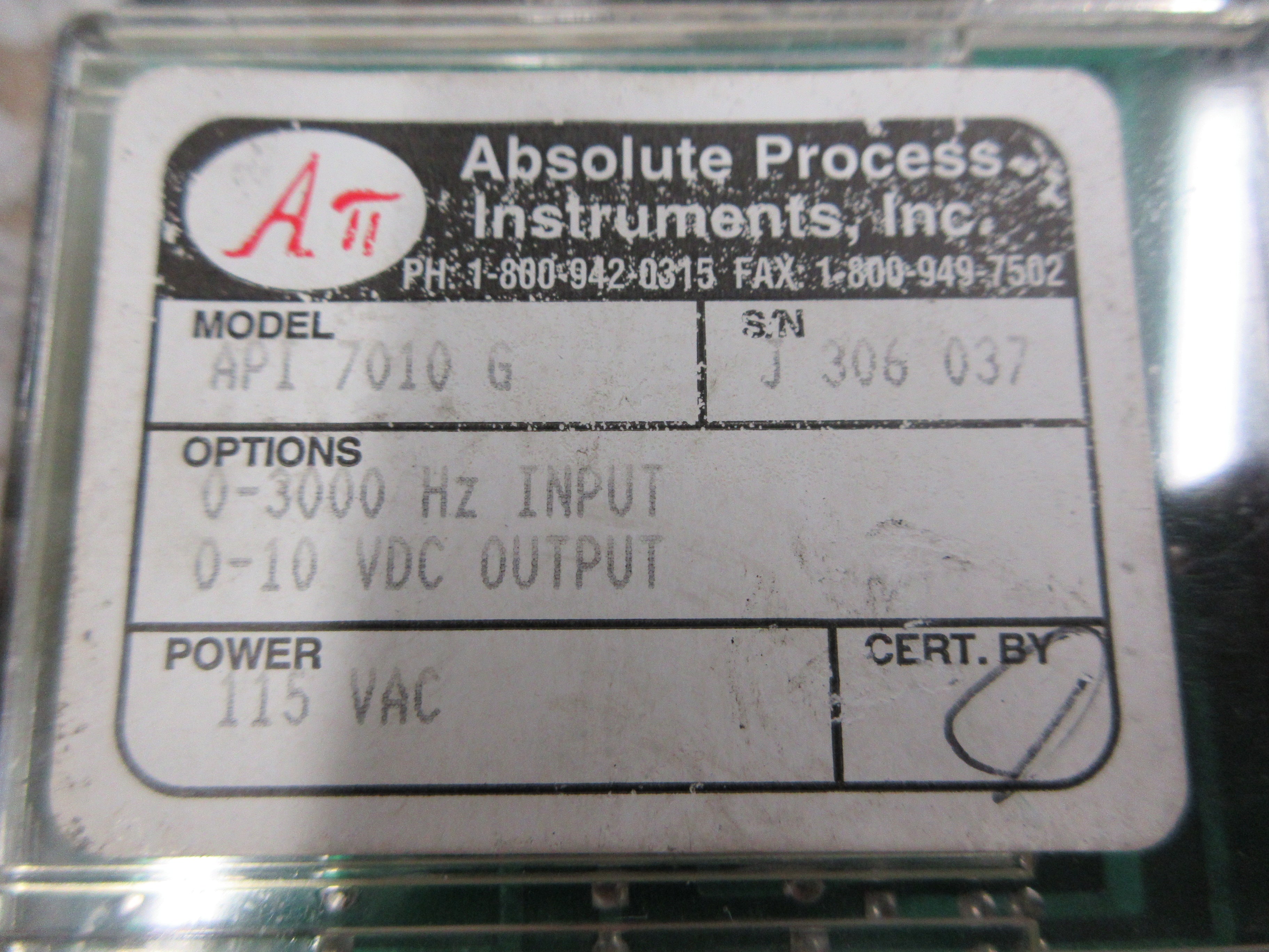 Absolute Process Instruments Isolated Frequency to DC Transmitter Relay Used