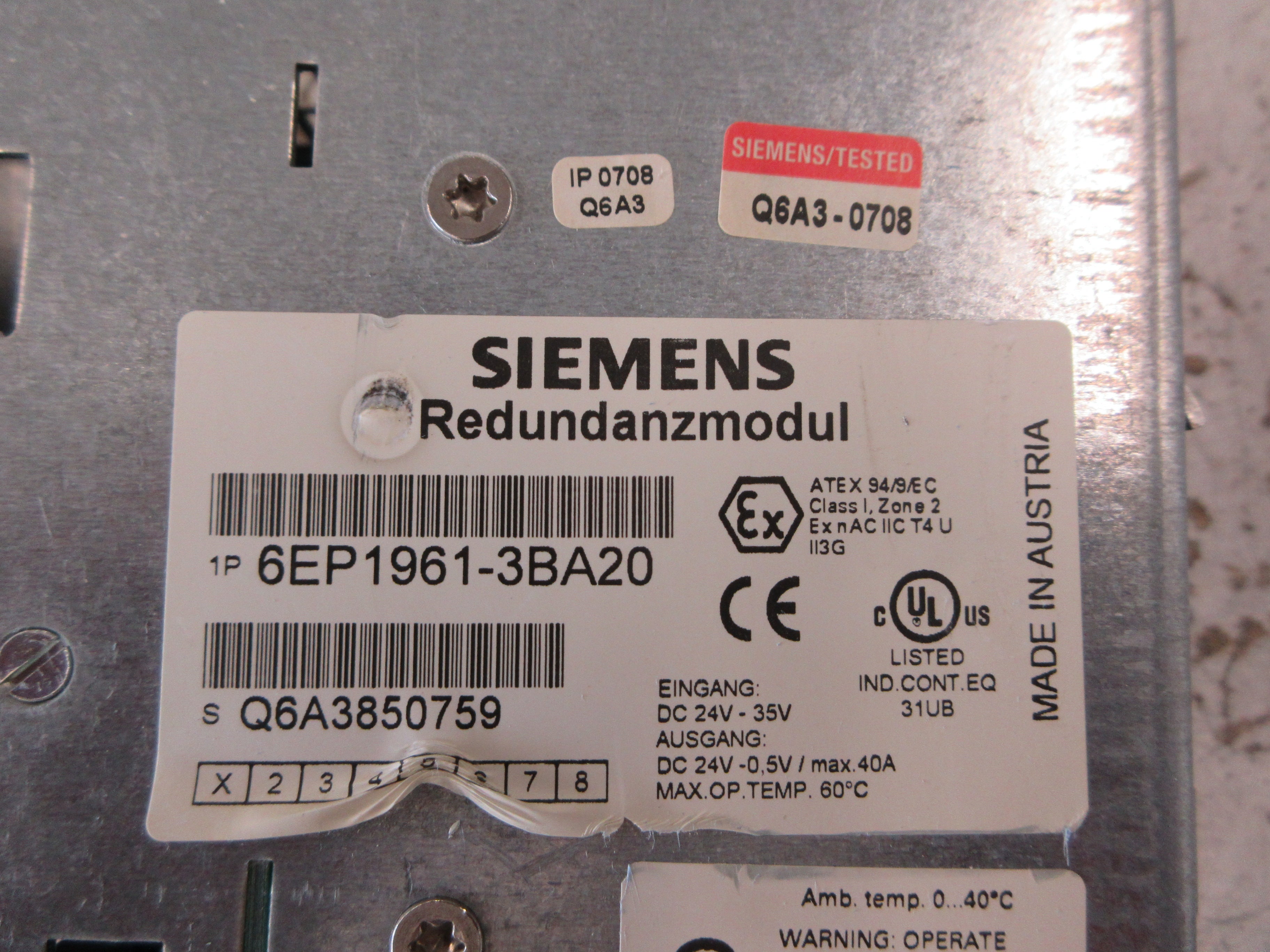 Siemens SITOP Redundancy Module 6EP1961-3BA20 Input: 24-35VDC Used