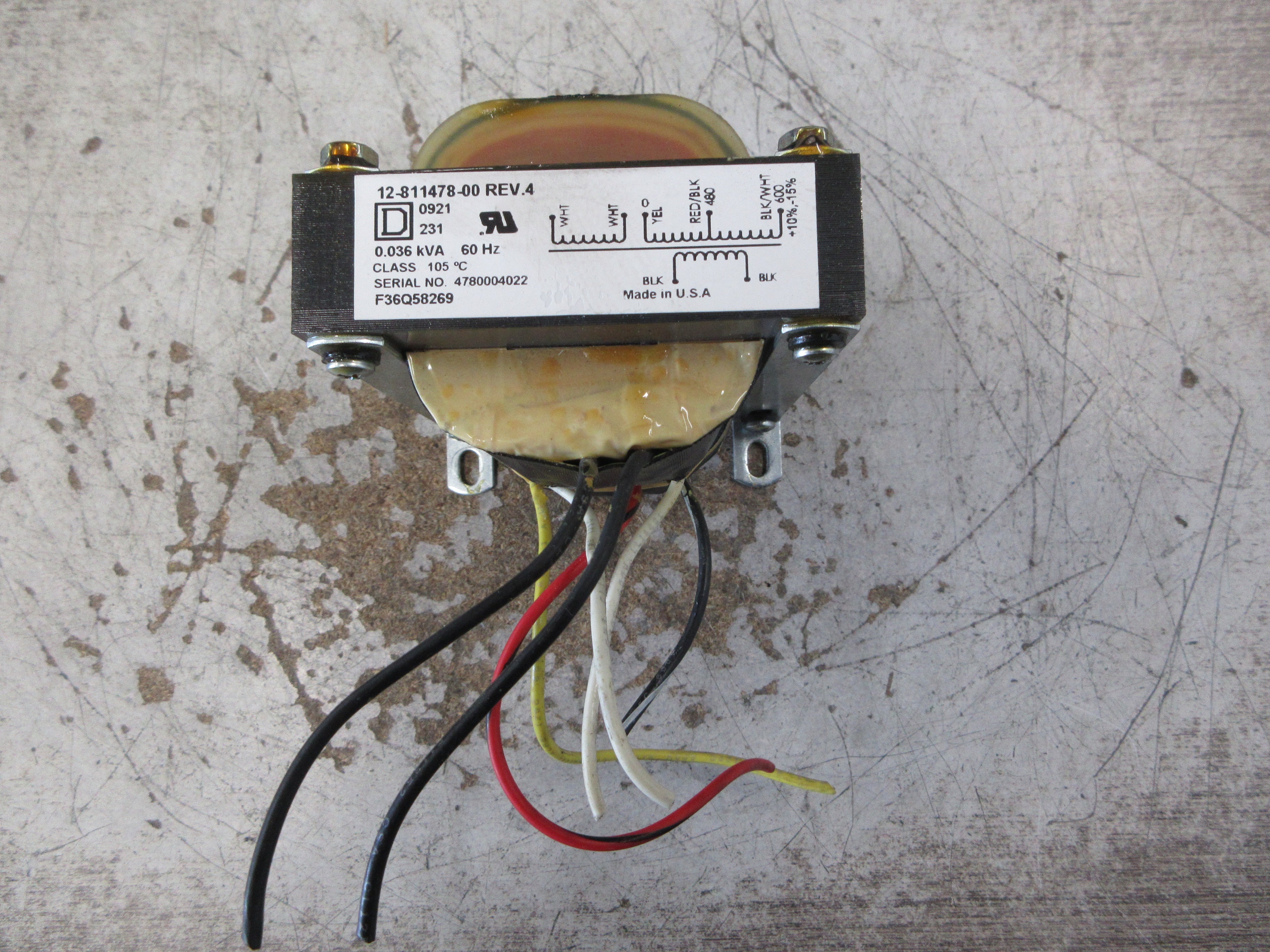 Square D Transformer 12-811478-00 Rev. 4 0.036KVA 480/600V 60Hz Used