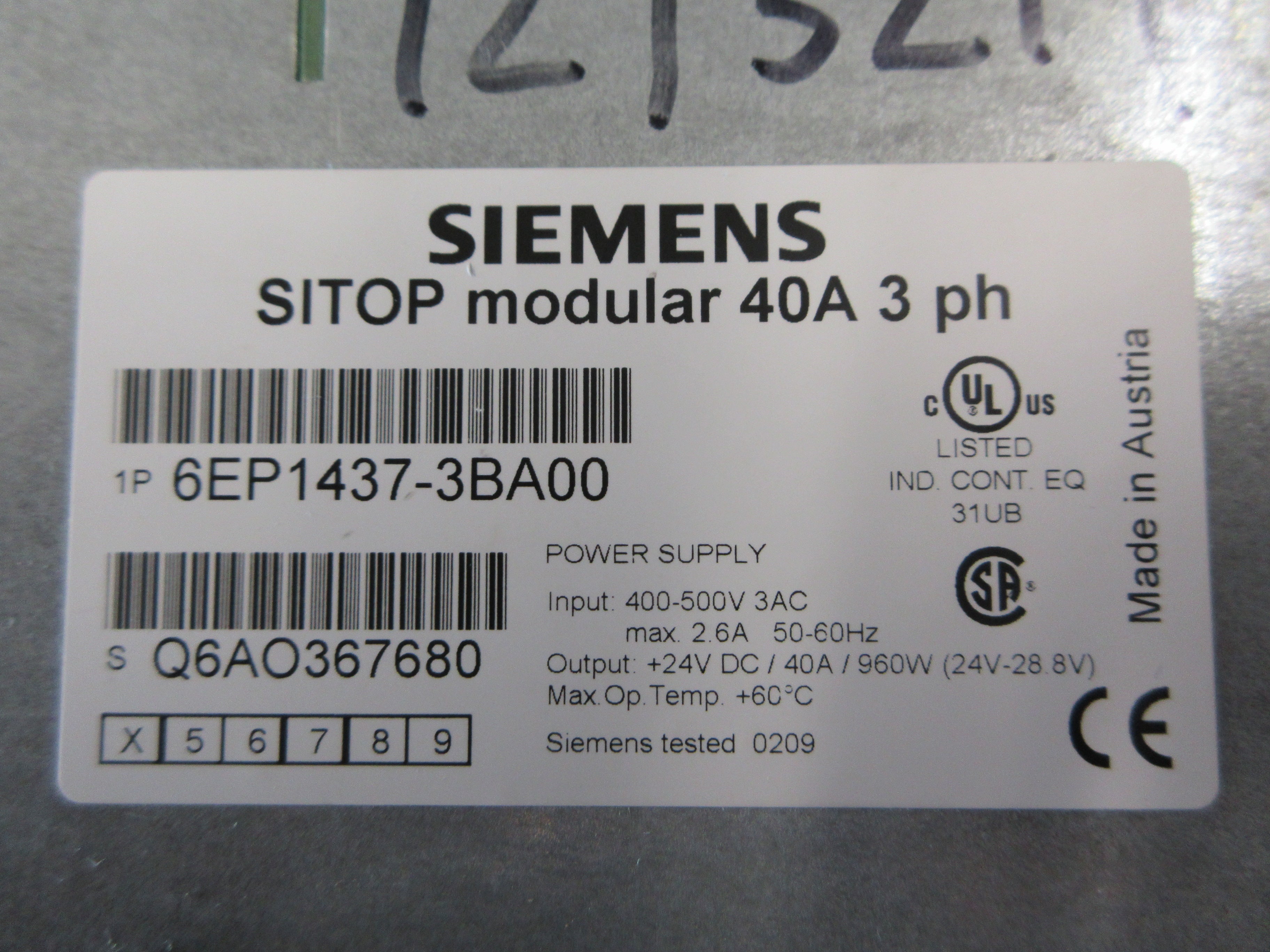 Siemens SITOP Modular Power Supply 6EP1437-3BA00 960W *Scraped Top* Used
