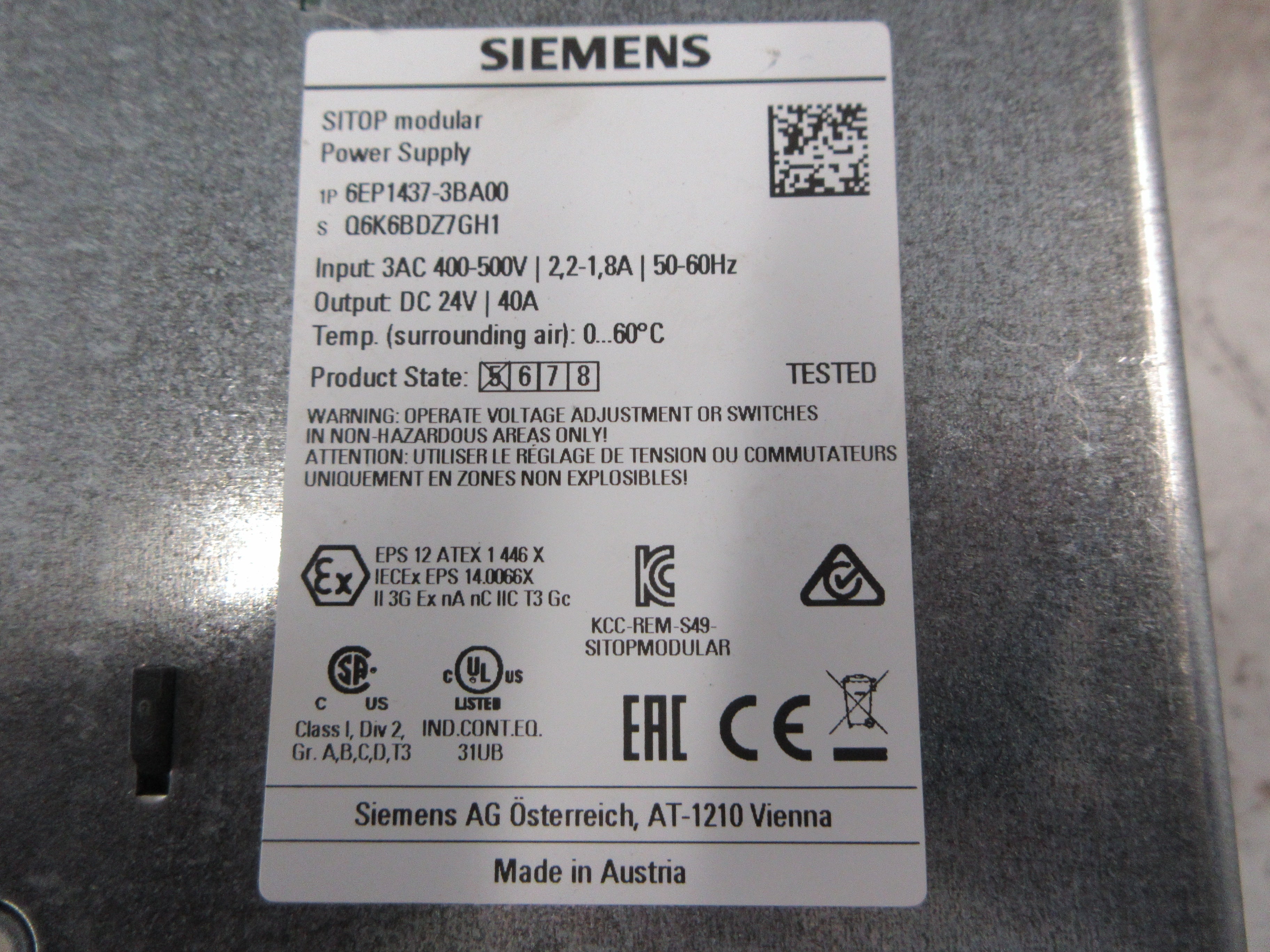 Siemens SITOP Modular Power Supply 6EP1437-3BA00 Used