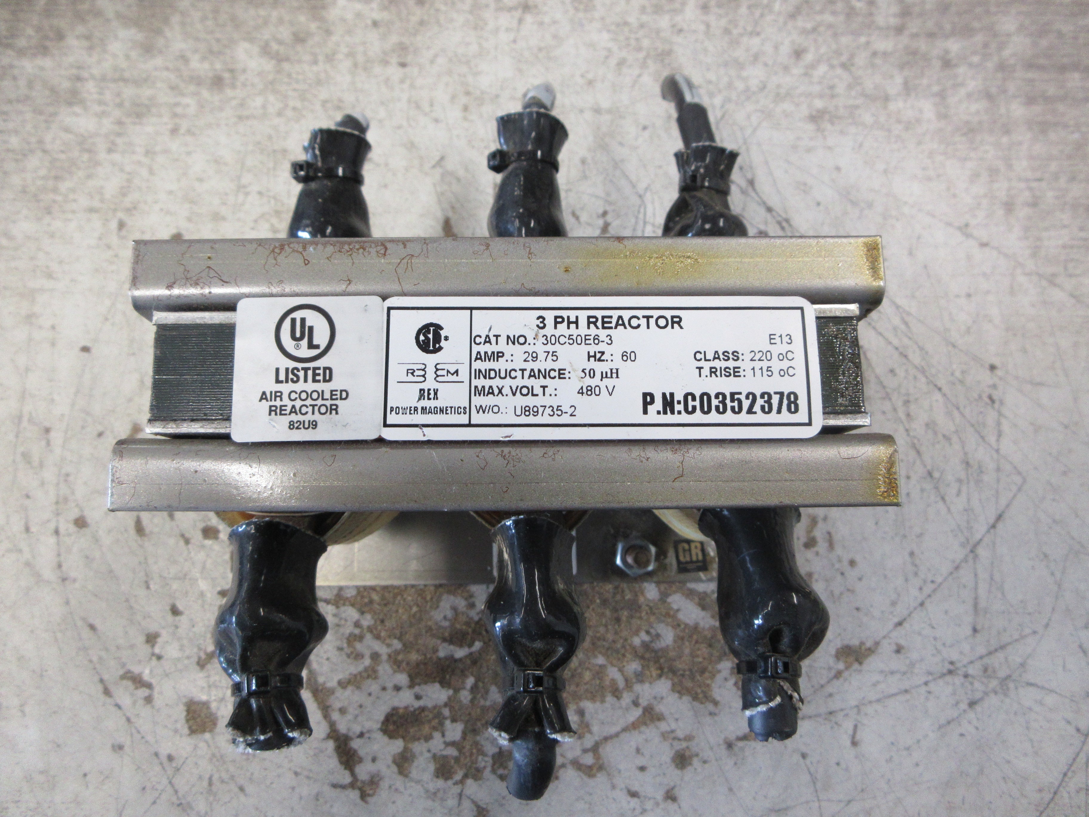 Rex Power Magnetics 3Ph Reactor 30C50E6-3 50uH 29.75A 60Hz 480V Used