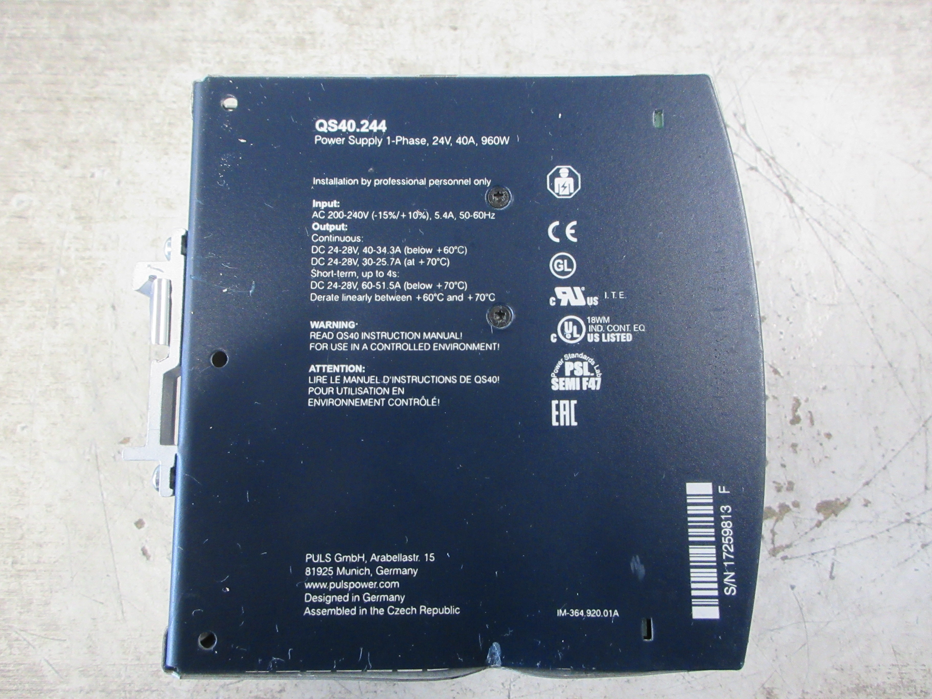 Puls Dimension Power Supply SQ40.244 960W Used