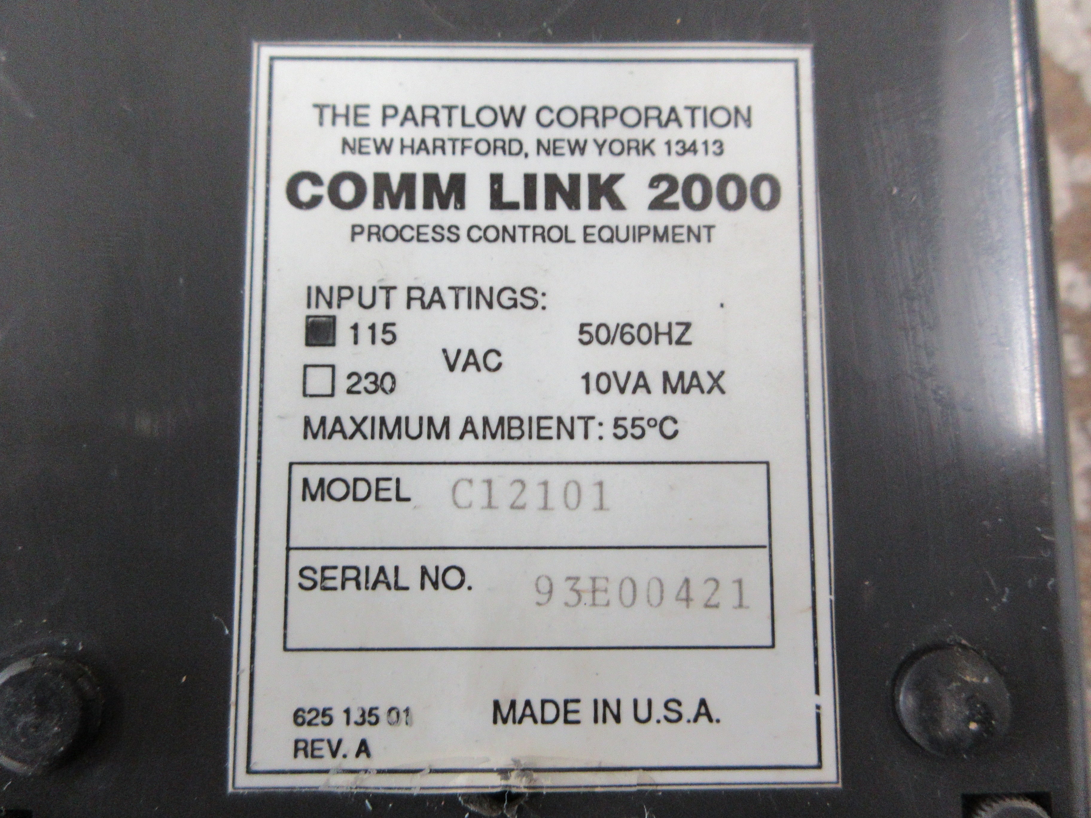Partlow Comm Link 2000 625 136 01 Rev. A *No Cover Screws* Used